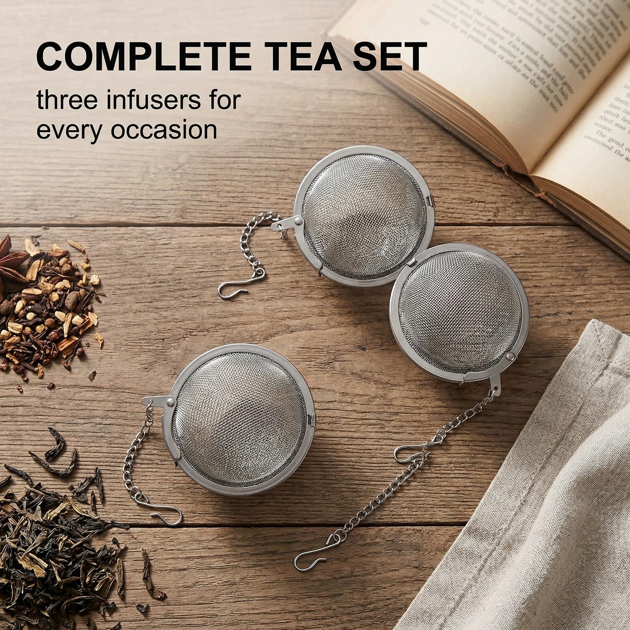 3 Piezas filtro te, Infusor de bola de té, Bolas de té de acero inoxidable 4,5 cm, Reutilizable y fácil de limpiar, Ideal para teteras, tazas y tazas