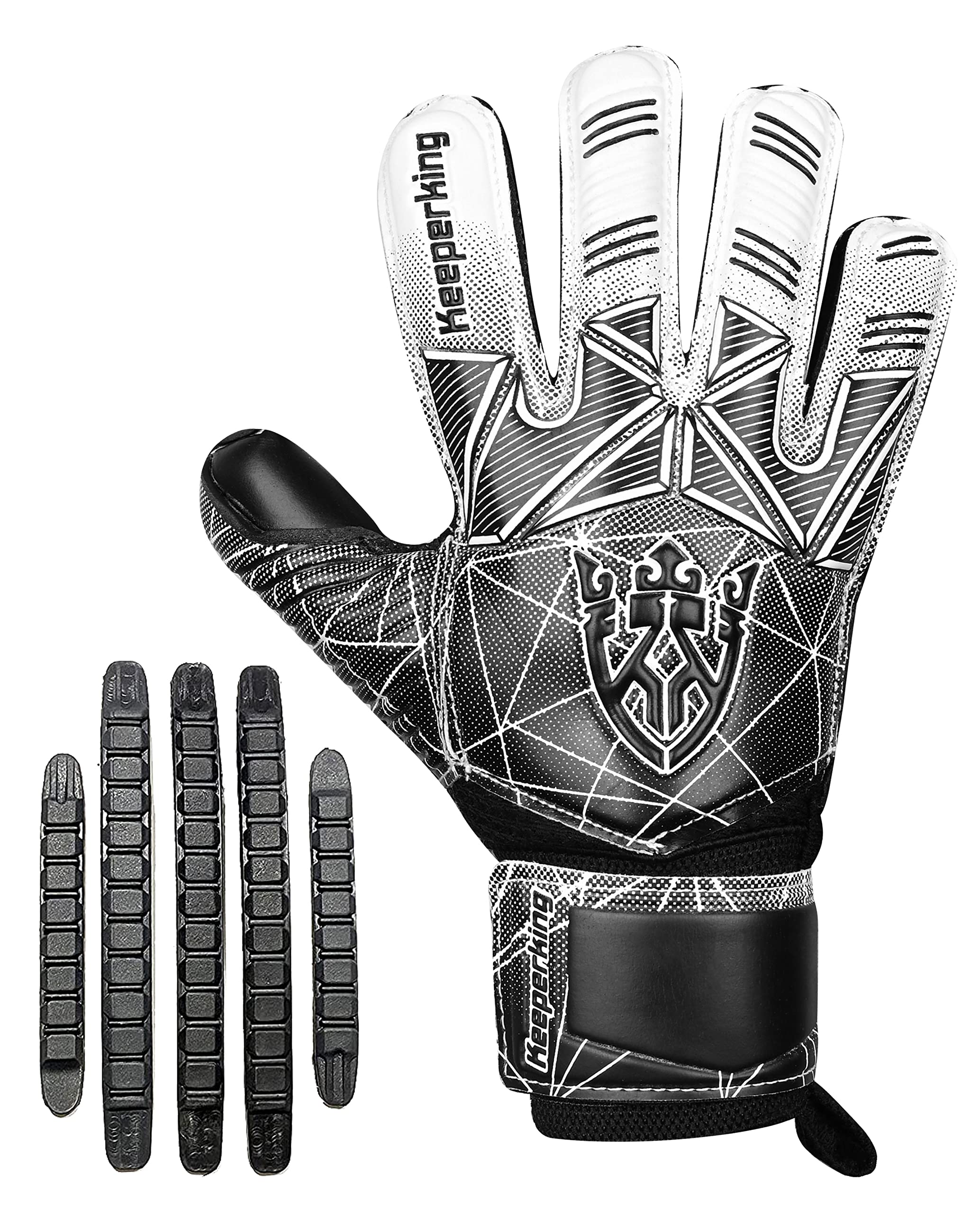 Keeperking - Guanti da portiere per adulti, bambini e adolescenti, con e senza protezione per le dita rimovibile, da 4 mm, unisex,