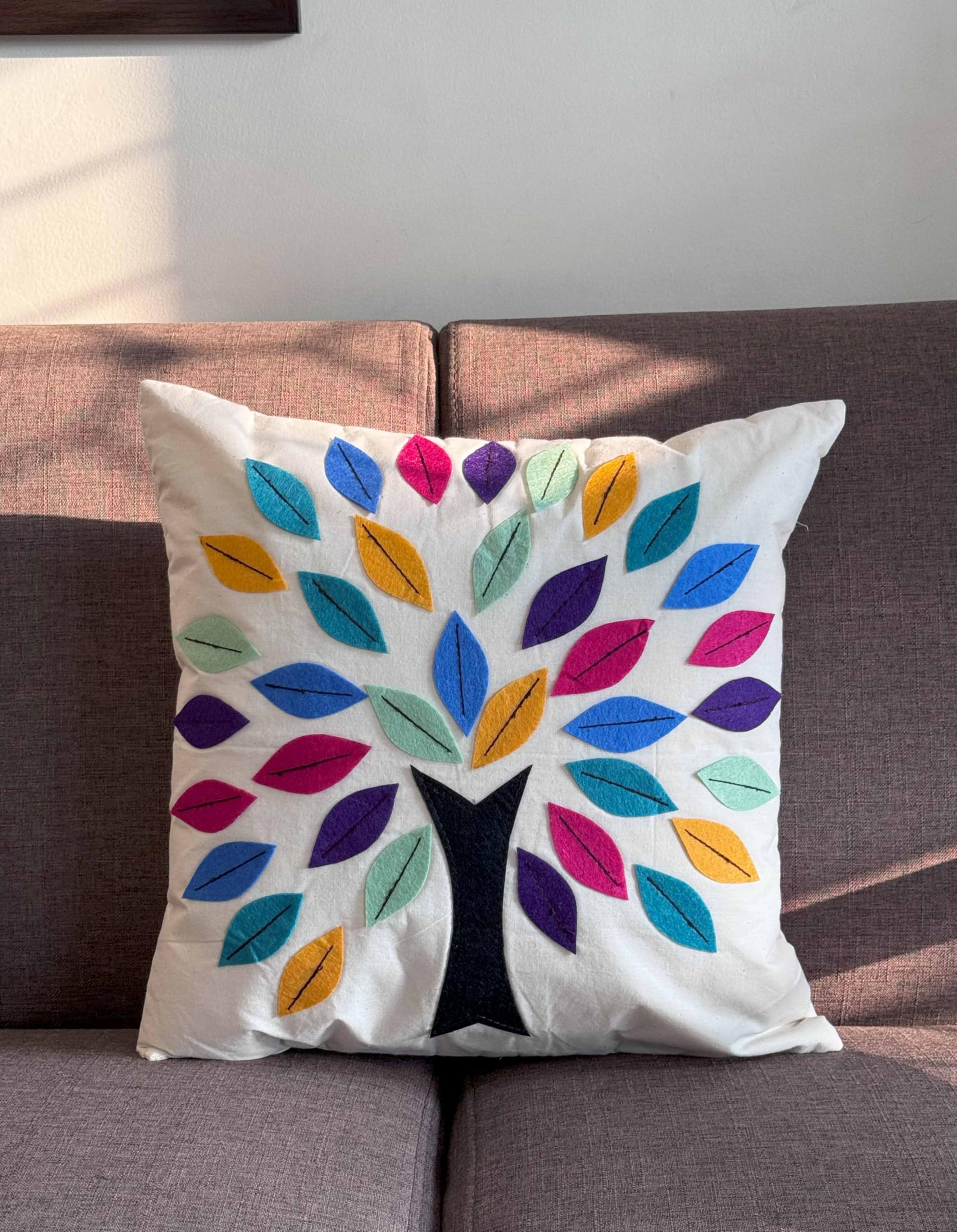 Buy Gulaabi Ghar Handmade Patchwork Cushion Cover with Felt