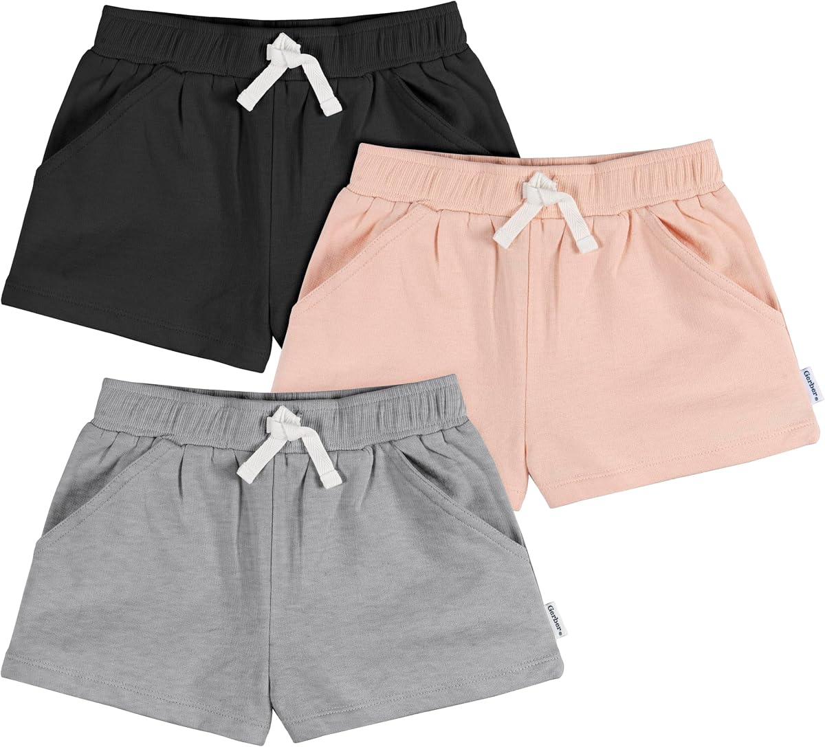 Gerber - Pack de 3 pantalones cortos de punto para bebé niña