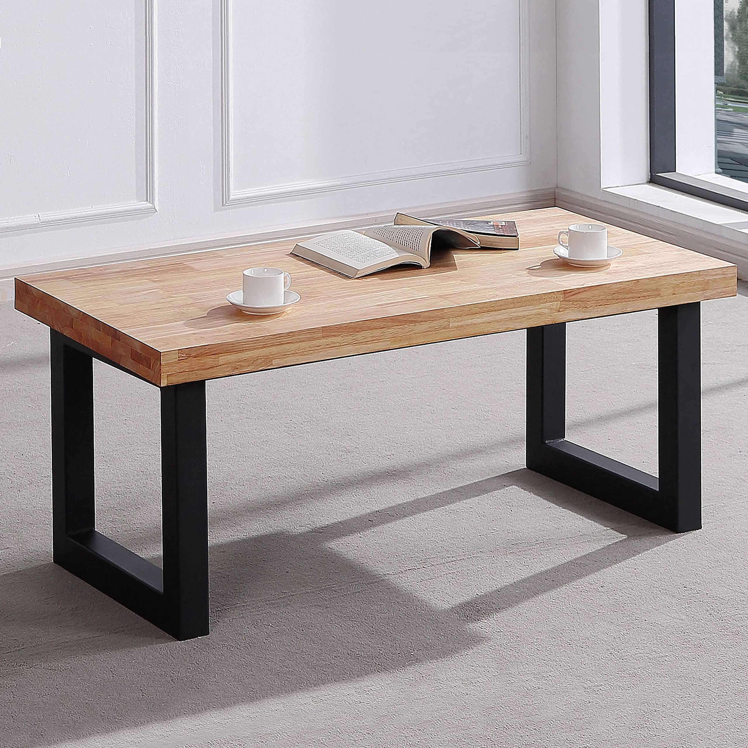 Adec Group duehome | Loft, Mesa de Centro Elevable, Mesita Comedor, Acabado en Roble y Negro, Medidas: 120 cm (Largo) x 60 cm (Ancho) x 47,5/62 cm (Alto)