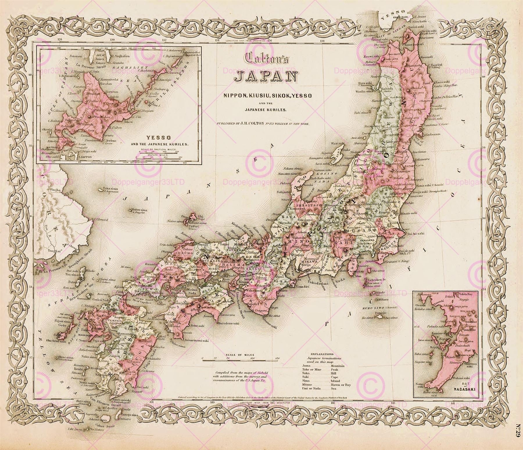 Doppelganger33 LTD Map Antique Colton 1855 Japan Old Historic Large Replica Poster Print