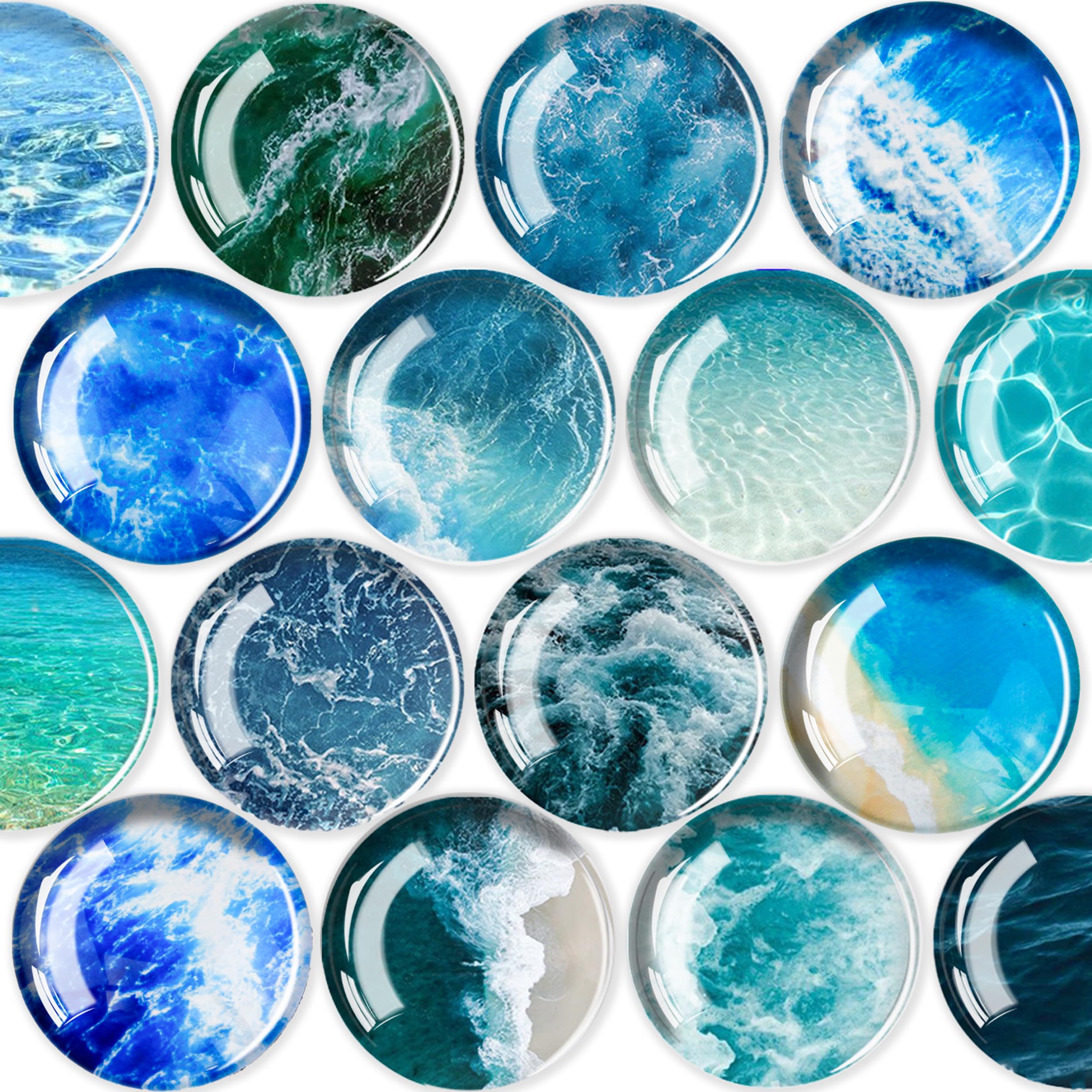 16 Pcs Fridge Magnets | Round Fridge Magnet | Mini Fridge Accessories | Craft Magnets | Small Magnets for Whiteboard, Office. Kitchen and School (Blue Sea Design)