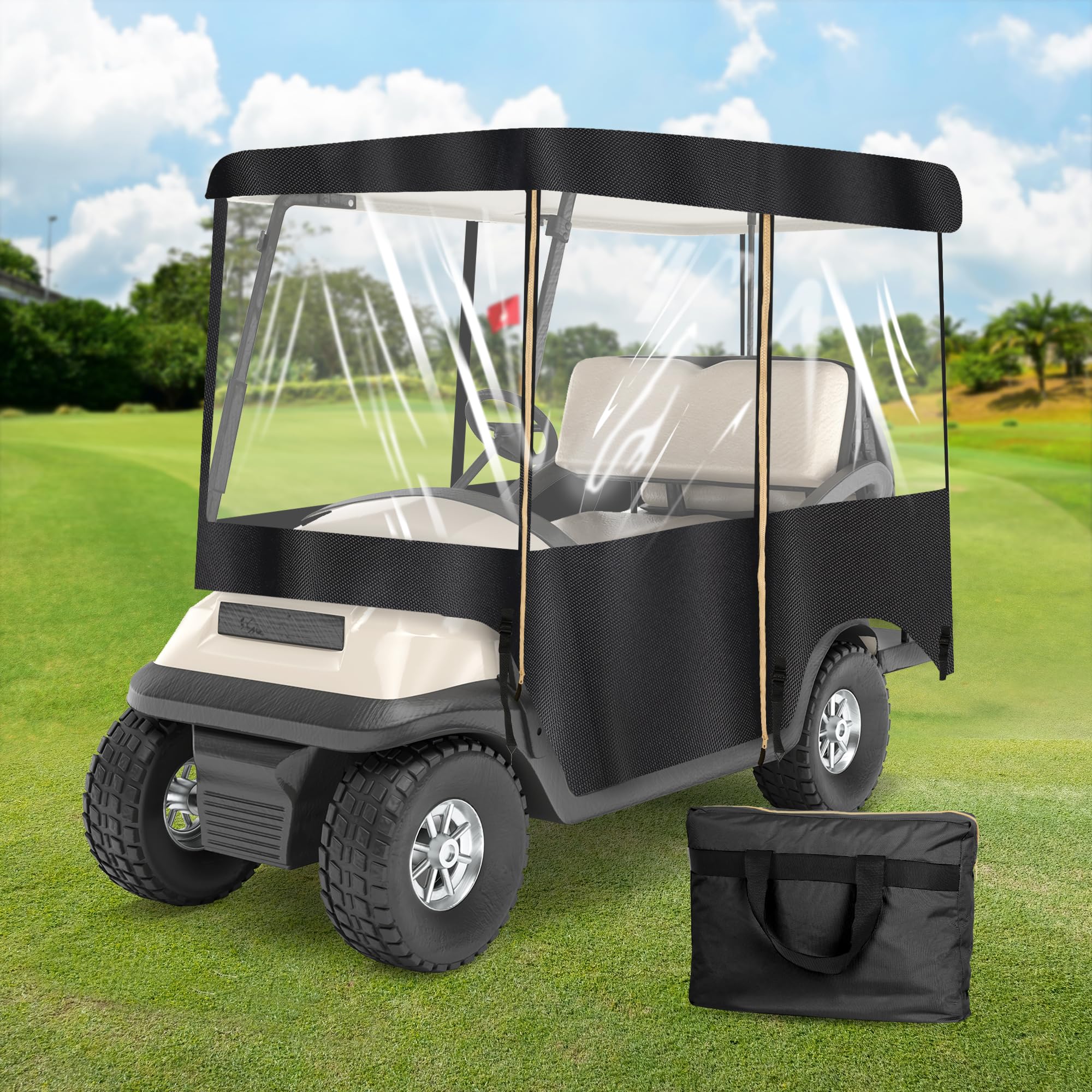 SHANTRA Golf Cart Enclosure, Golf Cart Cover for 2/4 Passengers with 4-Sided Transparent Windows, Portable & Universal Rain Cover with Carrying Bag -