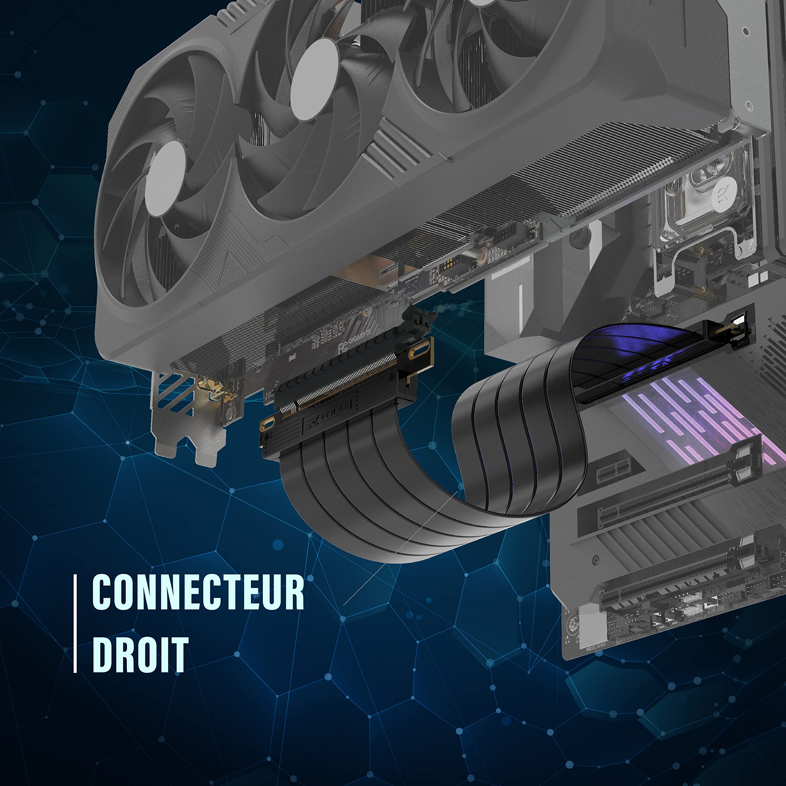 EZDIY-FAB PCIE Gen 4 16x câble de montage haute vitesse extrêmement flexible PCI Express 4.0 ports carte d'extension GPU-connecteur droit [11.8in/30cm]