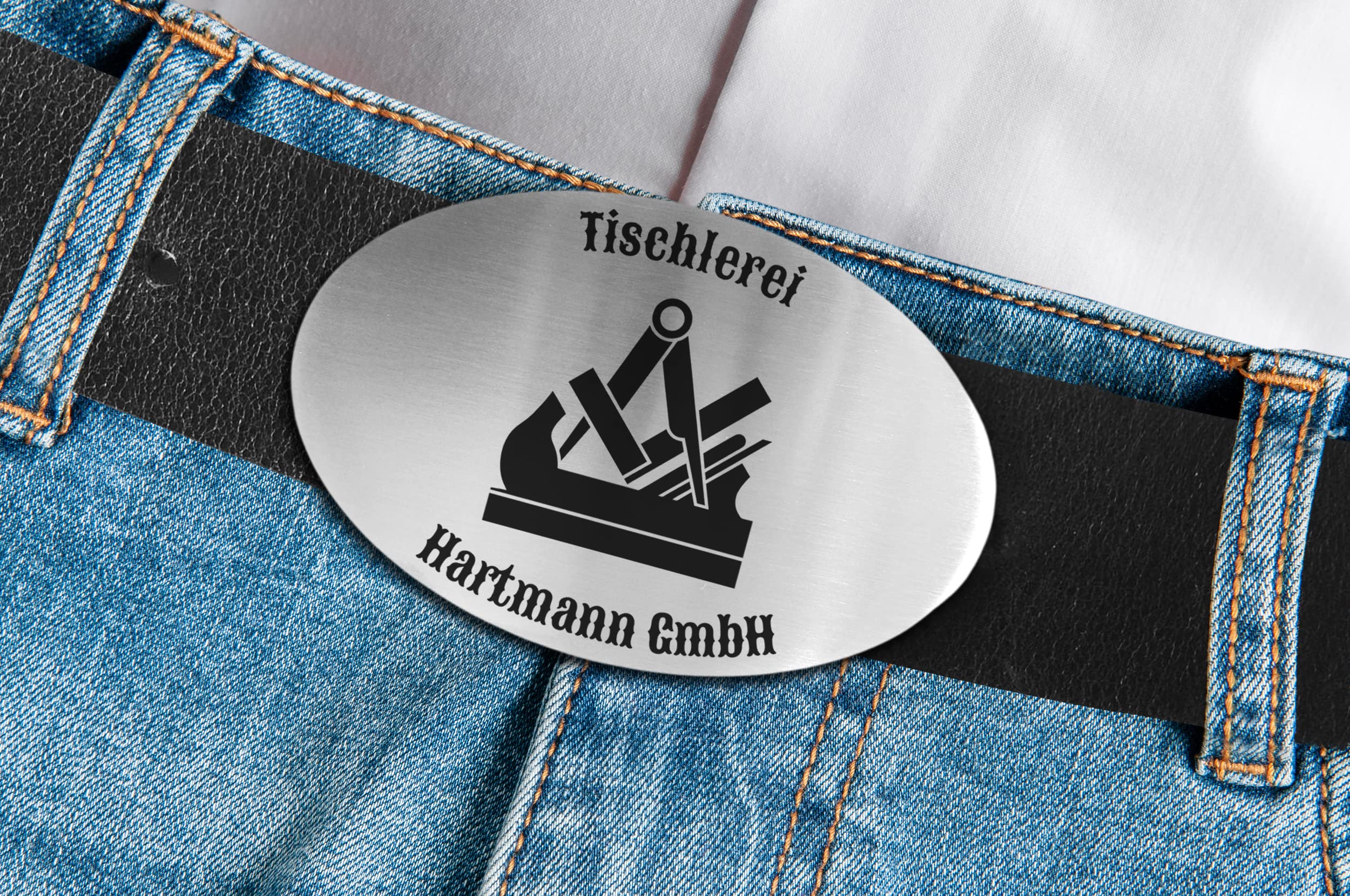 Ledergürtel mit ovaler Gürtelschnalle Zunftzeichen Tischler und Wunschgravur personalisiert Dein Text Name Firma Gürtel Geschenk Tischlerin