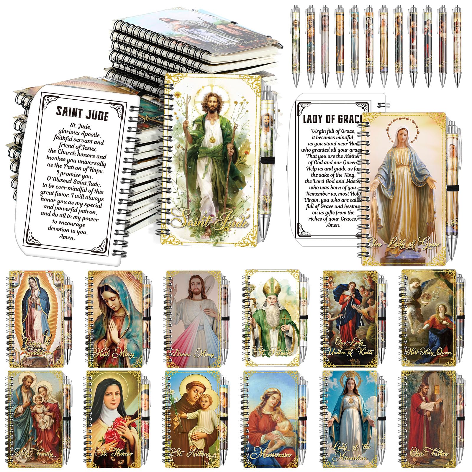 60 quaderni a spirale per preghiera cattolica, con penna, per battesimi, regali di Natale, per membri della chiesa, bibbia, gruppi di studio, famiglie (classico)
