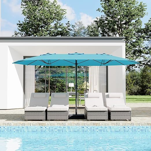 15 Ft Large Patio Umbrella with Base Included, Outdoor Double-Sided Rectangle Umbrella with Crank Handle, Outdoor Umbrella for Backyard, Pool, Patio,