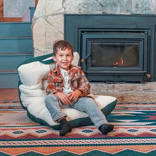 Miniatura 2 de Big Joe Roma - Puf para niños, color avena Sherpa y salvia, gamuza vegana, 2 pies