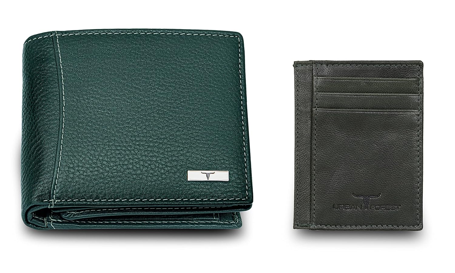 URBAN FOREST Oliver Green Leather Wallet & Green Card Holder Set for Men