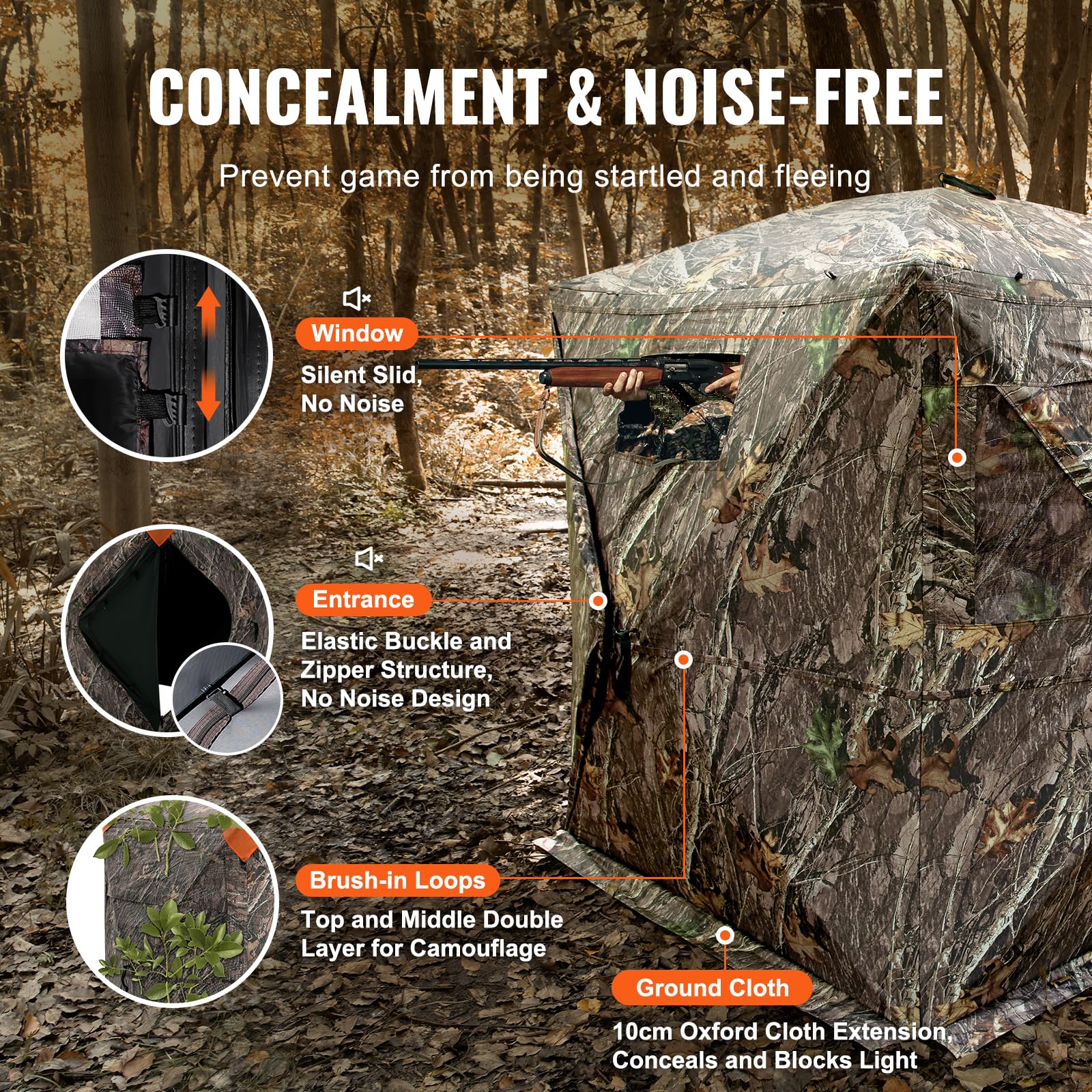 VEVOR Tienda de Caza Portátil Visión de 270° Puesto de Caza Plegable para 2 o 3 Personas con Bolsa de Transporte Tienda de Camuflaje Resistente con 3 Ventanas Horizontales, 1480 x 1480 x 1700 mm