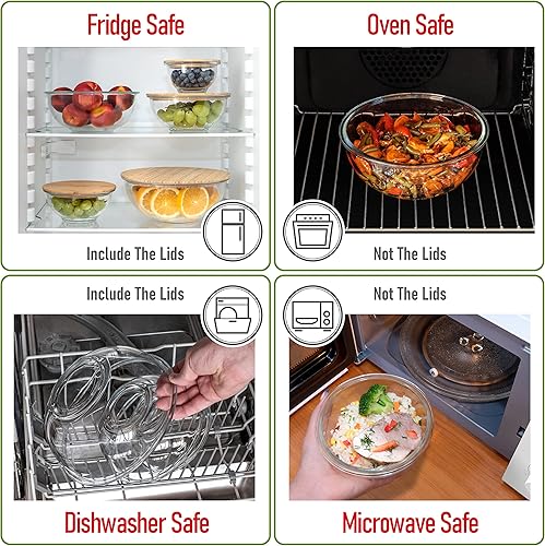 Miniatura 6 de Cuencos de vidrio para mezclar  Cuencos anidables  Bonitos cuencos de vidrio plegables con tapas de almacenamiento de alimentos  5 recipientes de