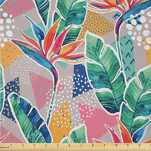 Miniatura 26 de Ambesonne The Yard, Pop Art Inspirations, Siluetas exóticas de hojas de palmera, colores ondulados, tela de microfibra para artes y manualidades,