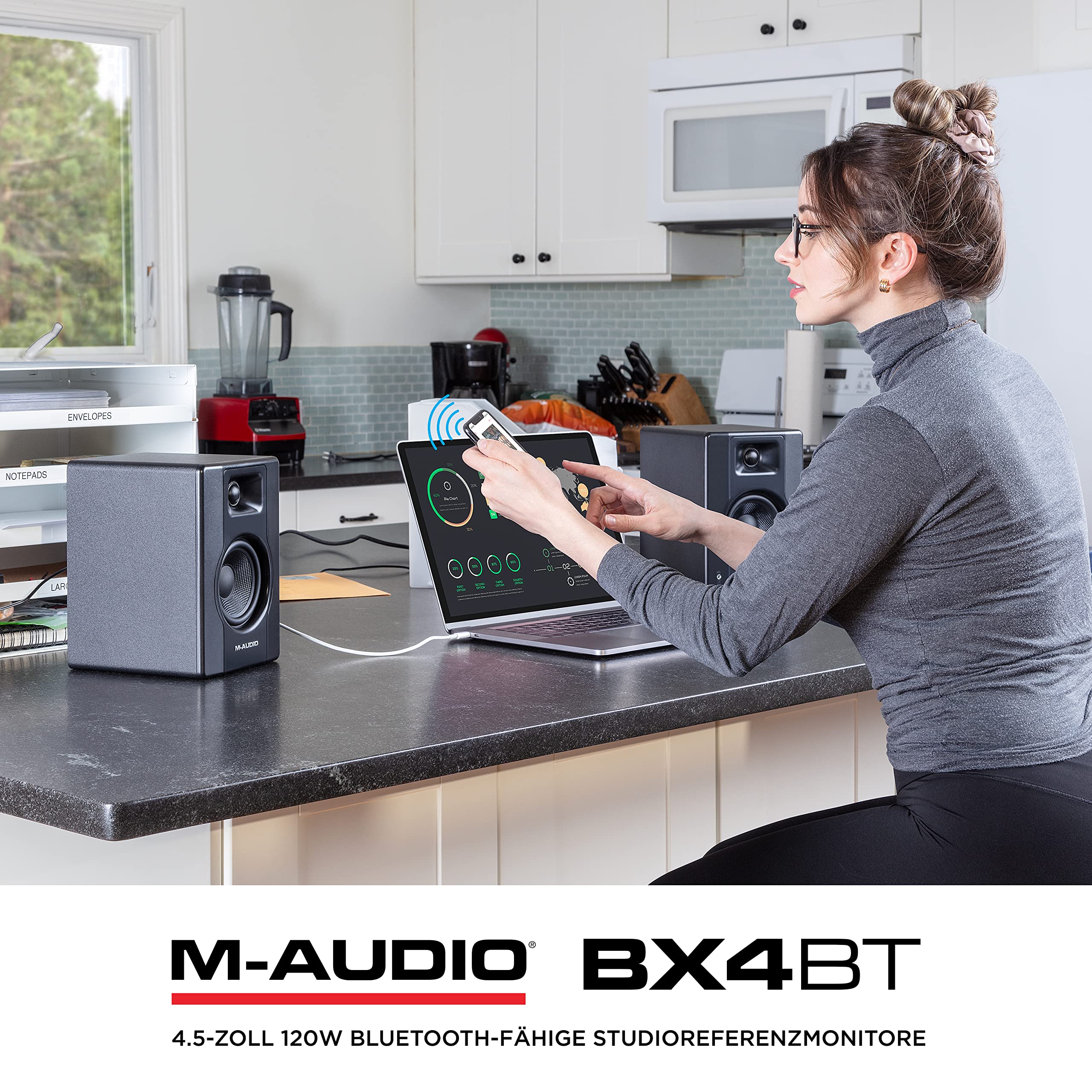 M-AUDIO BX4BT 4.5-Zoll Studio-Monitore mit Bluetooth High-Definition Monitor Lautsprecher Boxen für Recording und Multimedia, Paar