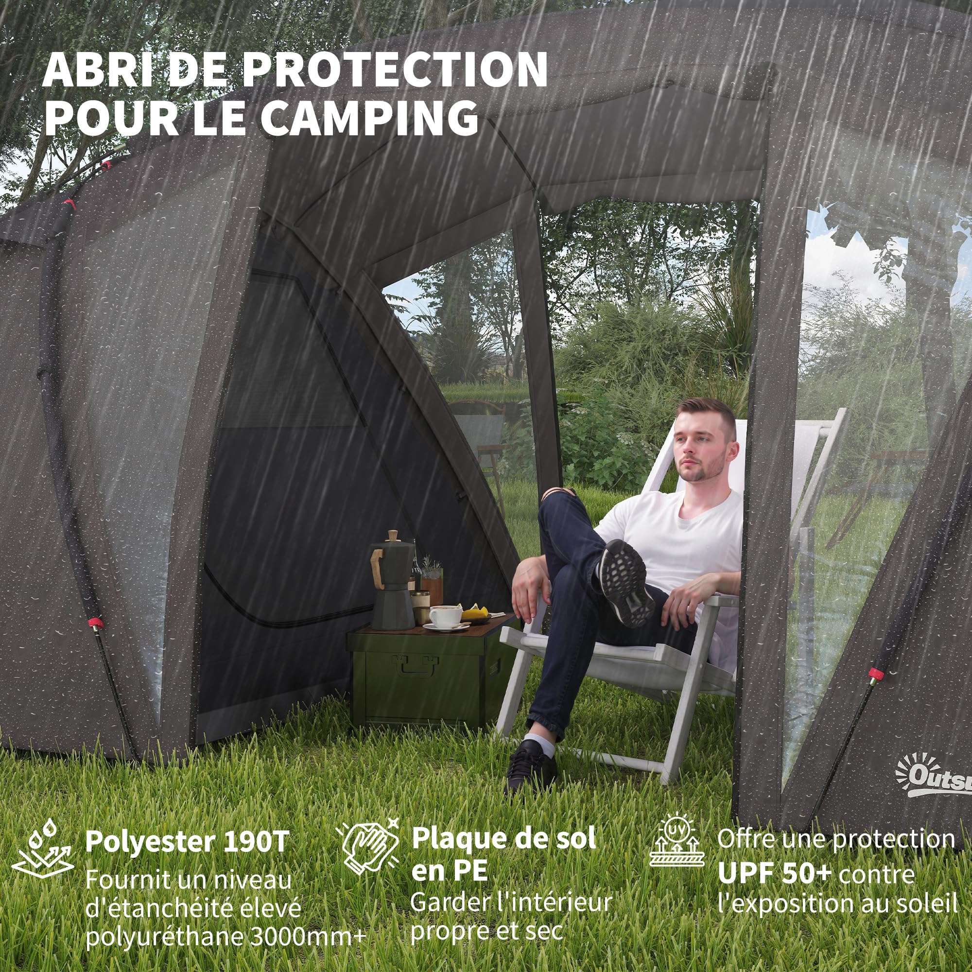 Outsunny Tente de Camping familiale pour 4-6 Personnes, Tente Tunnel imperméable 3000 mm avec 2 Portes, fenêtres, Sac de Transport, Tapis de Sol pour Camping Voyage randonnée Jardin, Noir