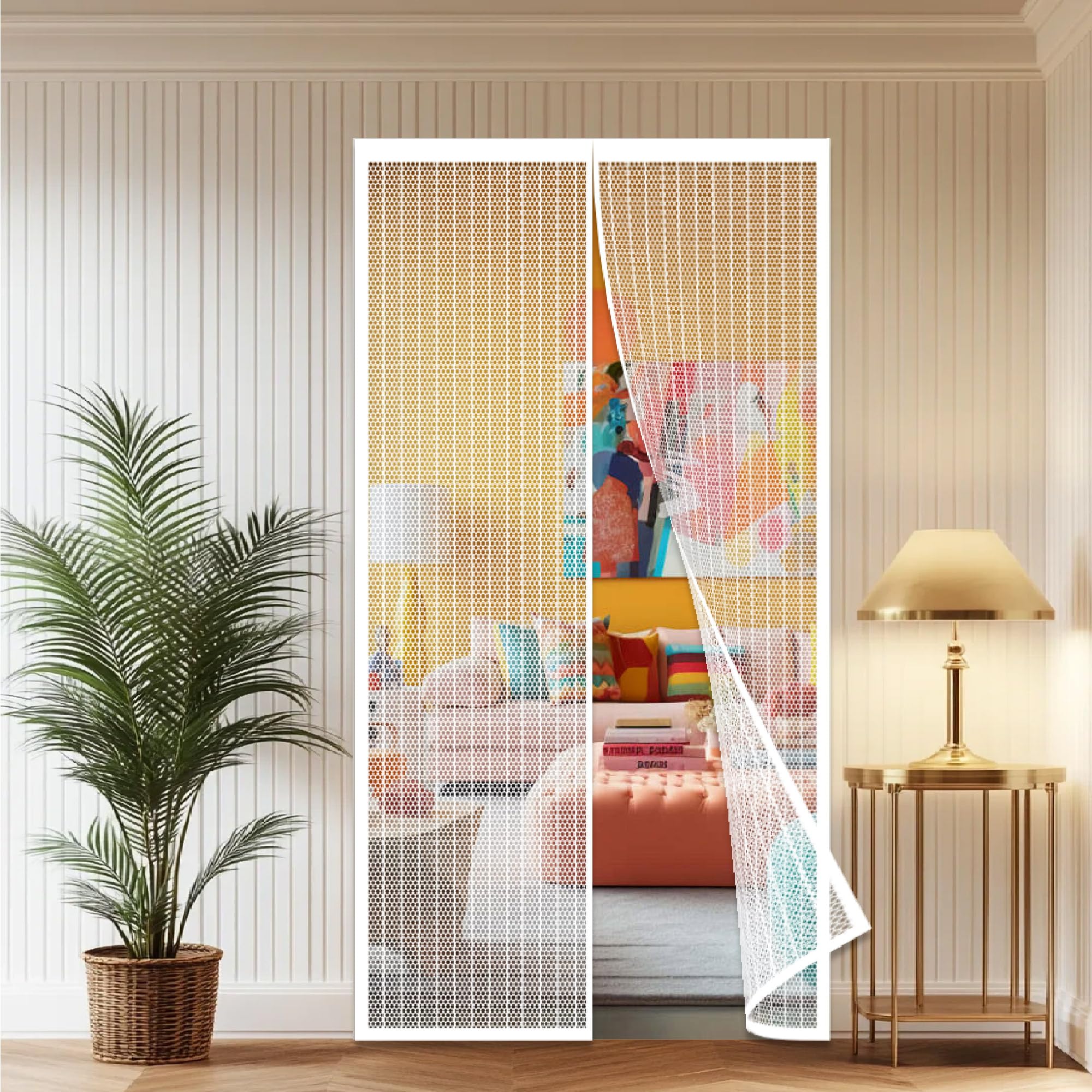 Moustiquaire magnétique blanche porte 119x242 contre insectes sans perçage