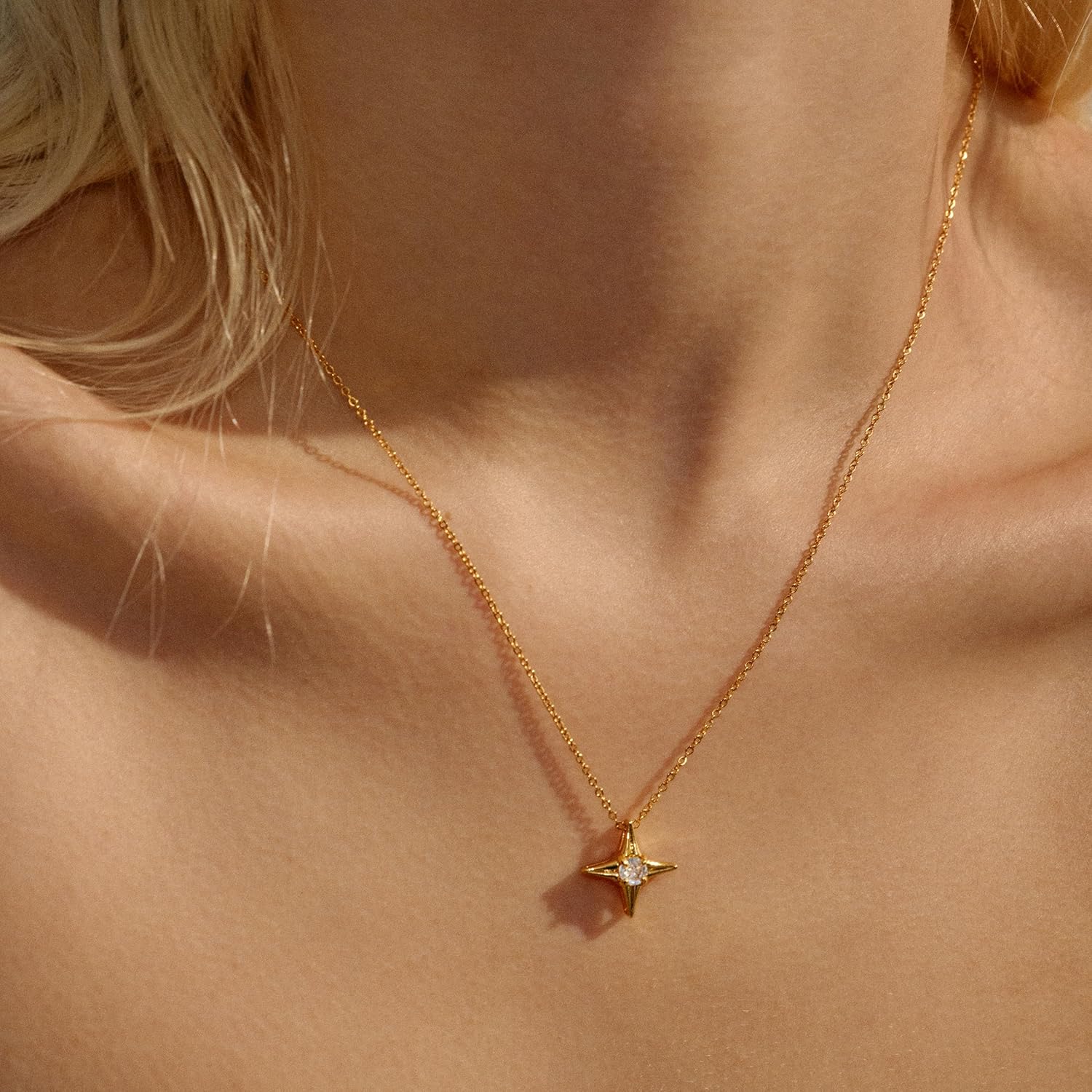 Star Necklace for Women, Cubic Zirconia Star Pendant Necklace 18K Gold Plated Dainty Gold Necklace Small CZ Rhinestone Pendant Thin Chain Necklace Trendy Gold Jewelry Gifts - Image 2