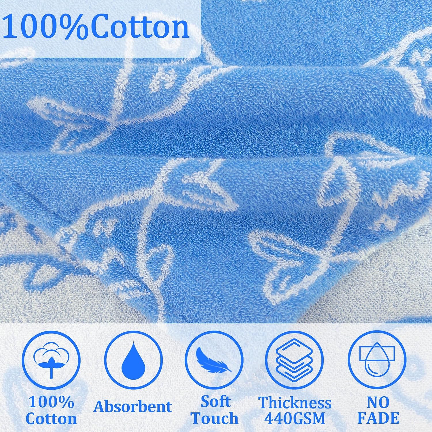 VOOVA & MOVAS Kids Hooded Towel, 3-6 Years, 100% Cotton, Blue Fish image 3