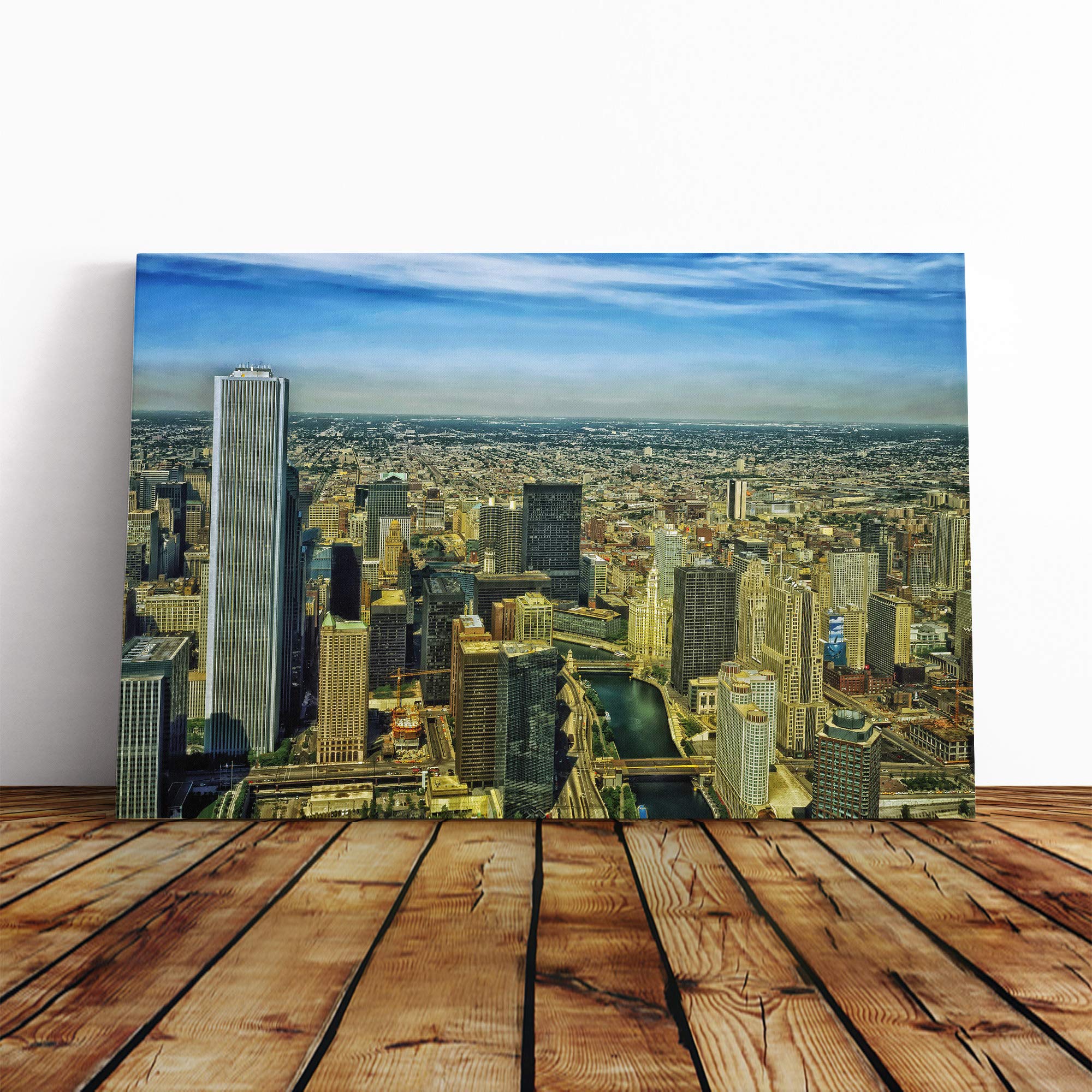 Illinois Chicago Skyline USA Vol.2 Canvas Print | Gallery Wrapped 30mm Frame Wall Art | 24x16 inches | Ready to Hang | Modern Cityscape Picture | Living Room Bedroom Lounge Office