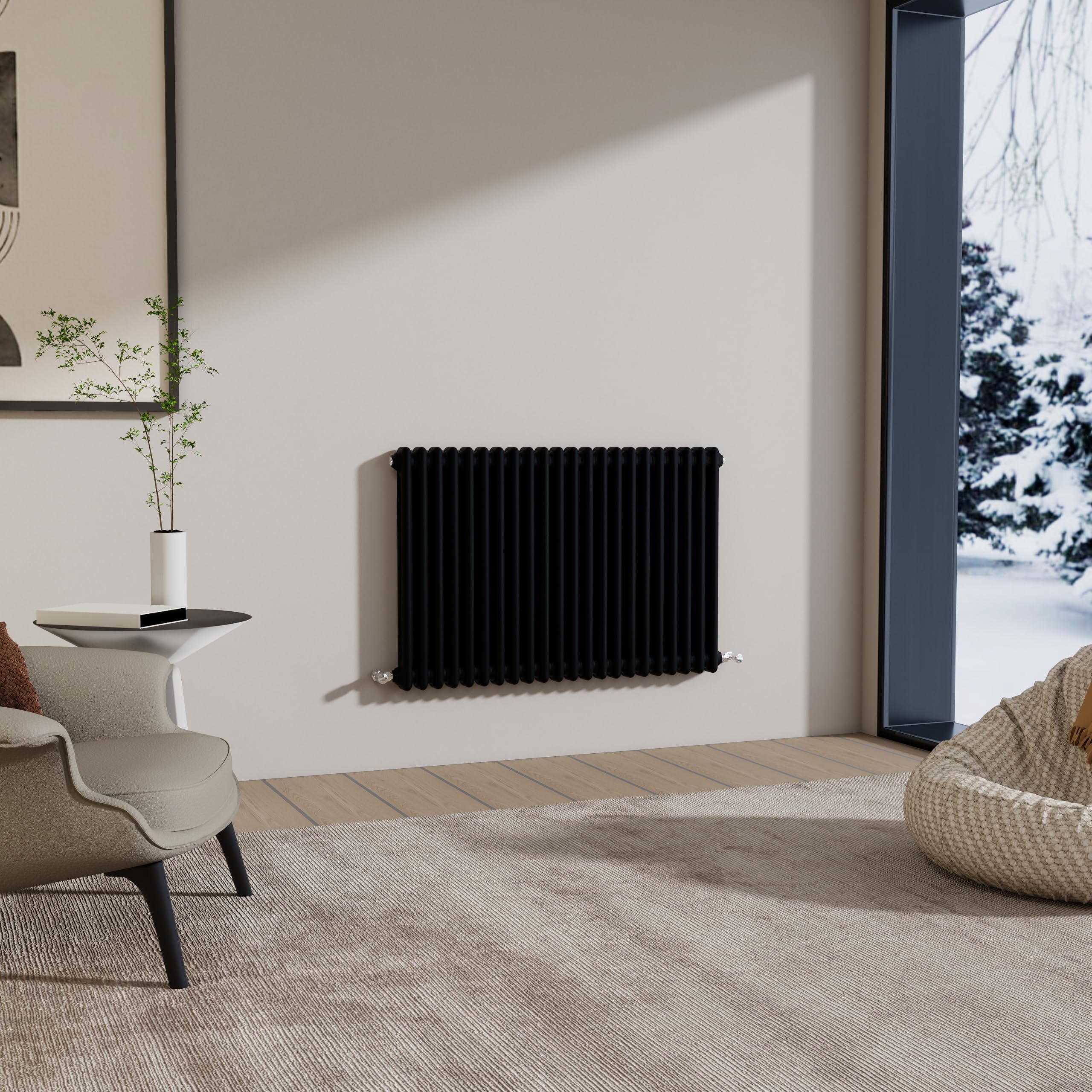 Traditional 2 Column Cast Iron Radiator 600x1010mm Horizontal Black — image 1