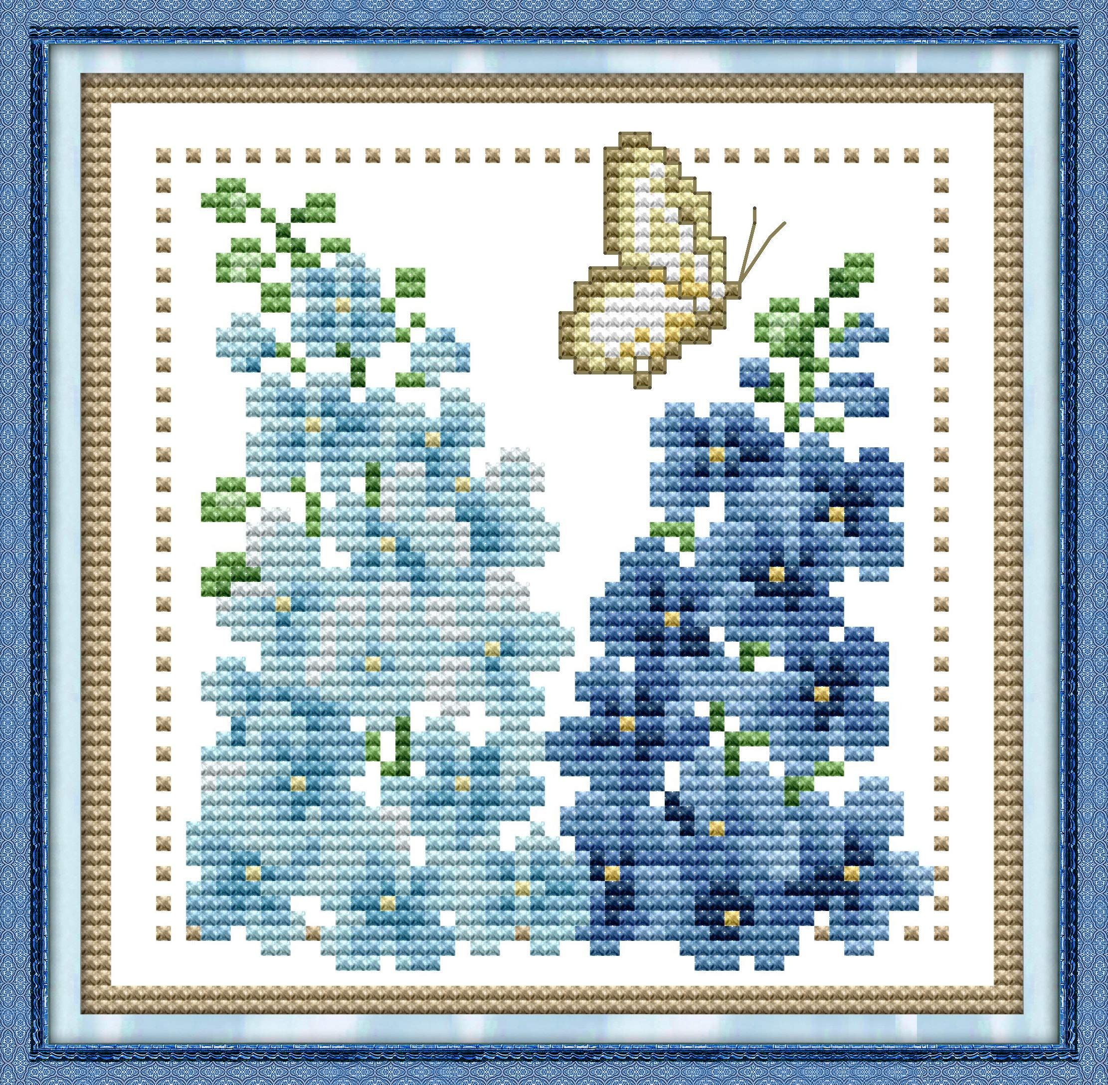 Own4b July Cross Stitch Kits Stamped, Twelve Months Flower- Printed Pattern 11Ct 8.3X8.3 Inch Diy Embroidery Kit