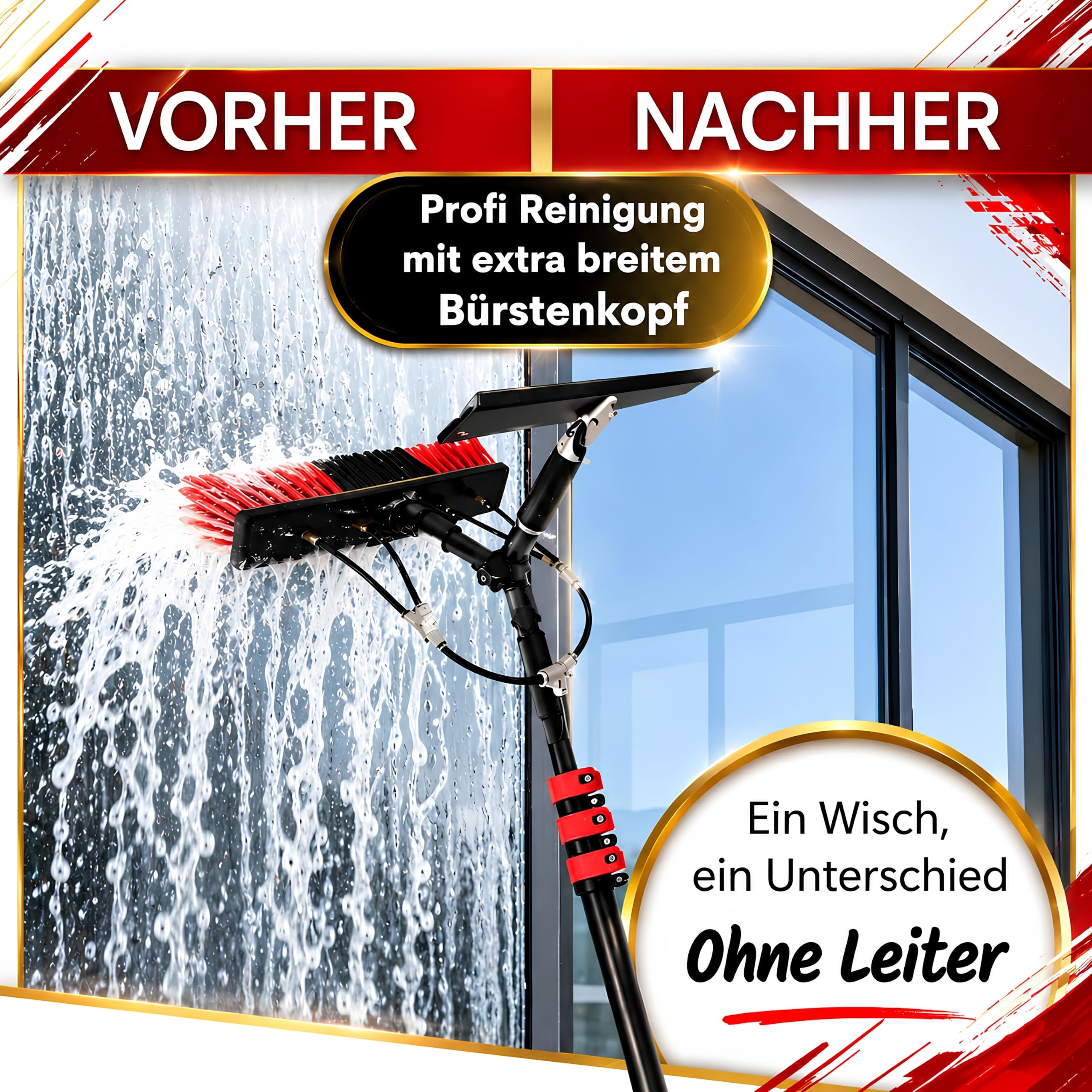Glanzprofi Profi Teleskop Waschbürste 7,2m wasserführend – Perfekt für PV Anlage Reinigung & PV Reinigungsbürste – Teleskopbesen Solaranlage & Waschbürste mit Teleskopstiel