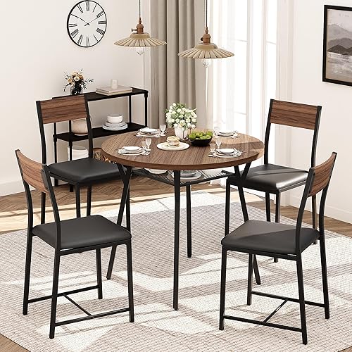 Miniatura 9 de Pamapic Juego de mesa de comedor redonda para 4, mesa de cocina y sillas para 4, mesa de pedestal circular de comedor, marco de metal sólido, ahorro