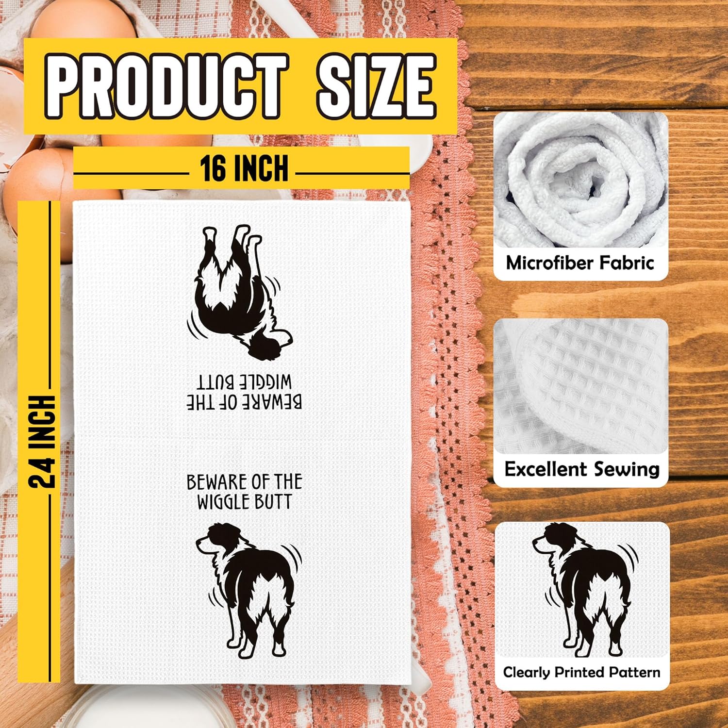 Funny Australian Shepherd Kitchen Towel, Funny Kitchen Decor, Australian Shepherd Gifts for DogLovers Women, Dog Decorative Waffle Weave Kitchen Towels Tea Towel Dish Towels 16x24 Inch - Image 2