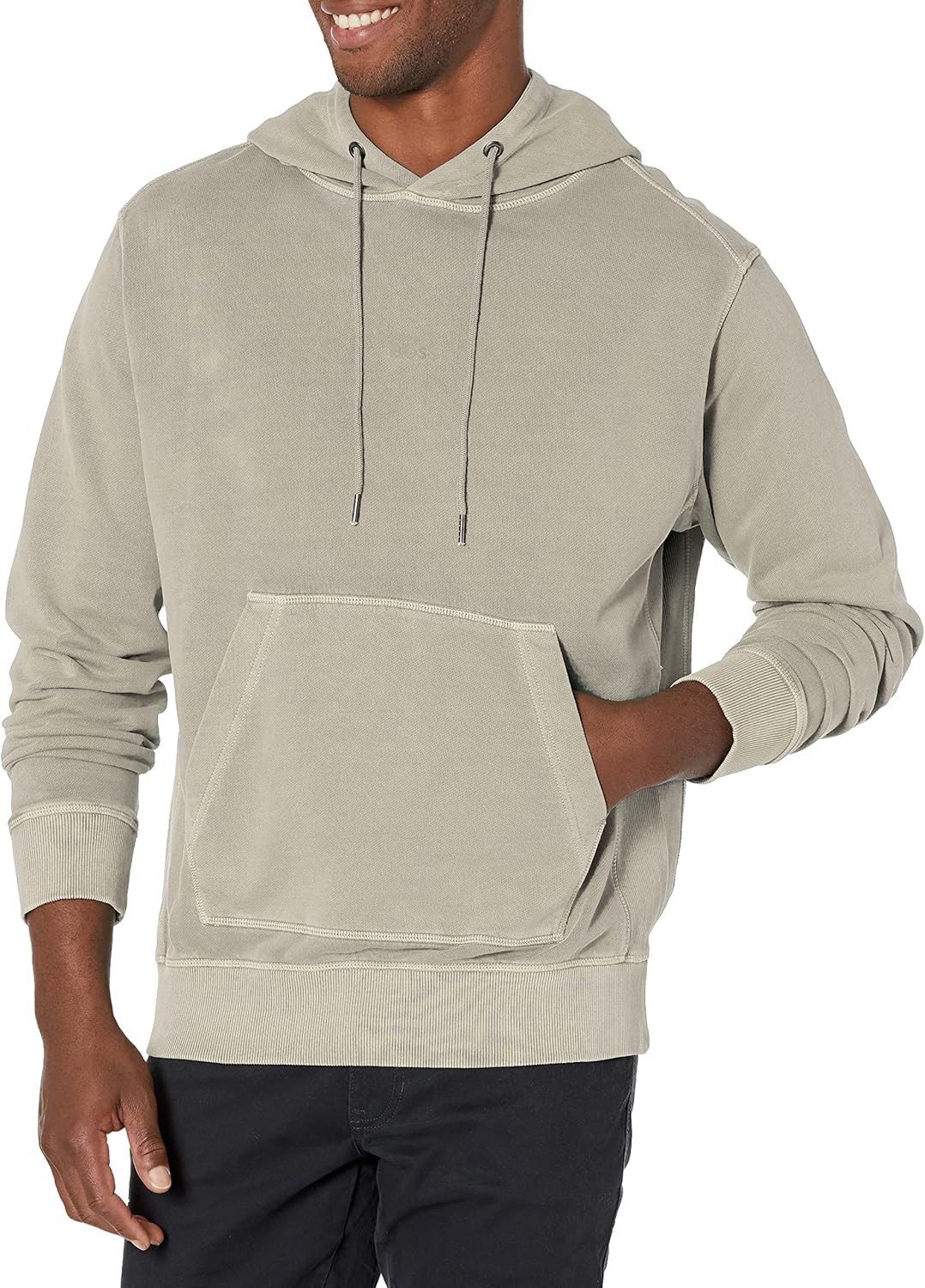 BOSS Mens Garment Dyed Center Logo Hooded Sweatshirt