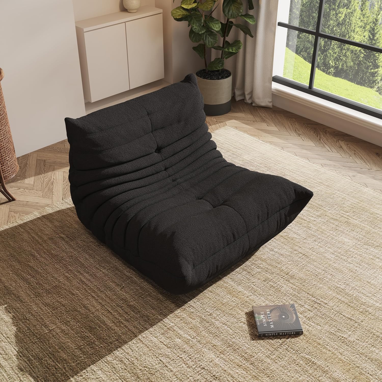 Bean Bag Chairs for Adults, Memory Foam Reading Bean Bag Sofa Chair with Faux Fur Filler, Fireside Floor Gaming Chairs for Living Room, Bedroom and Office(Black, Small) - Image 8