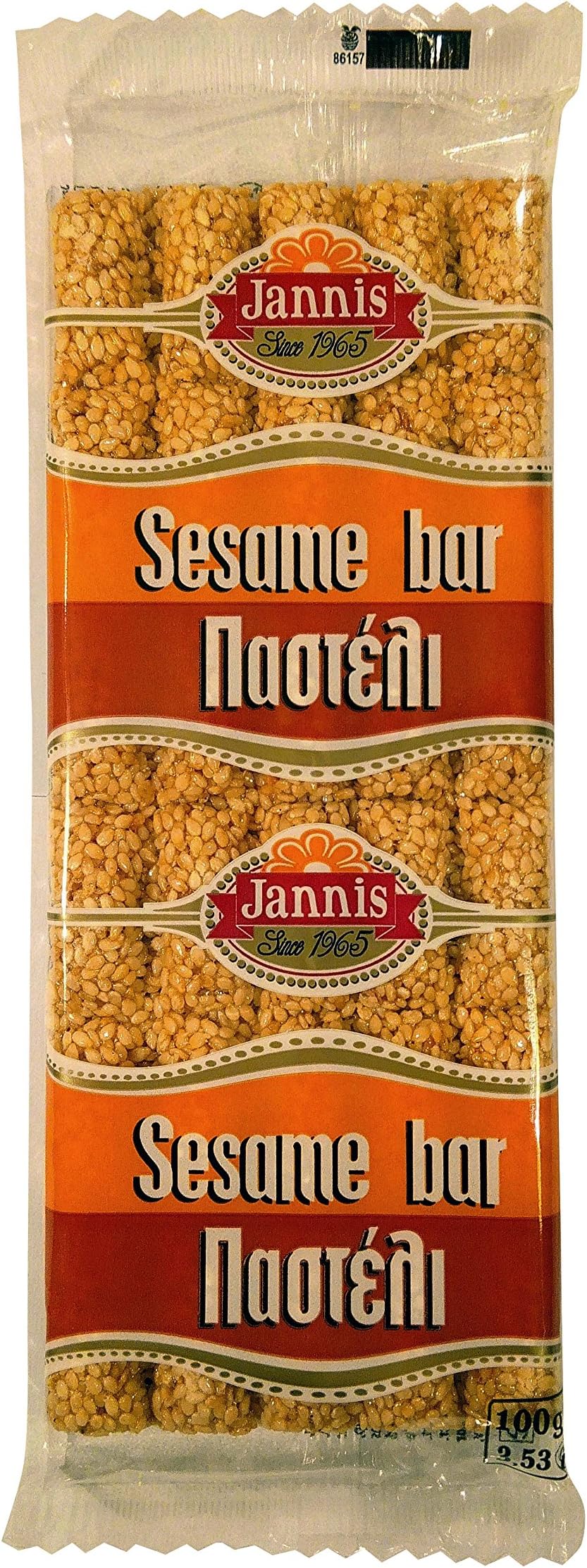 Greek Traditional Sesame Bar ( Pasteli ) Net Weight 500g (Pack of 5 Bars of 100g Each)
