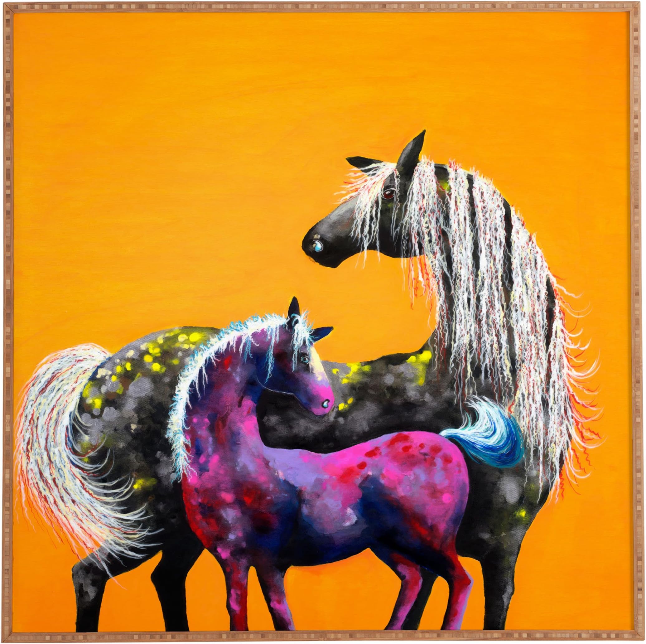 Deny Designs Clara Nilles Painted Ponies On Papaya Creme Framed Wall Art, Small/12 x 12