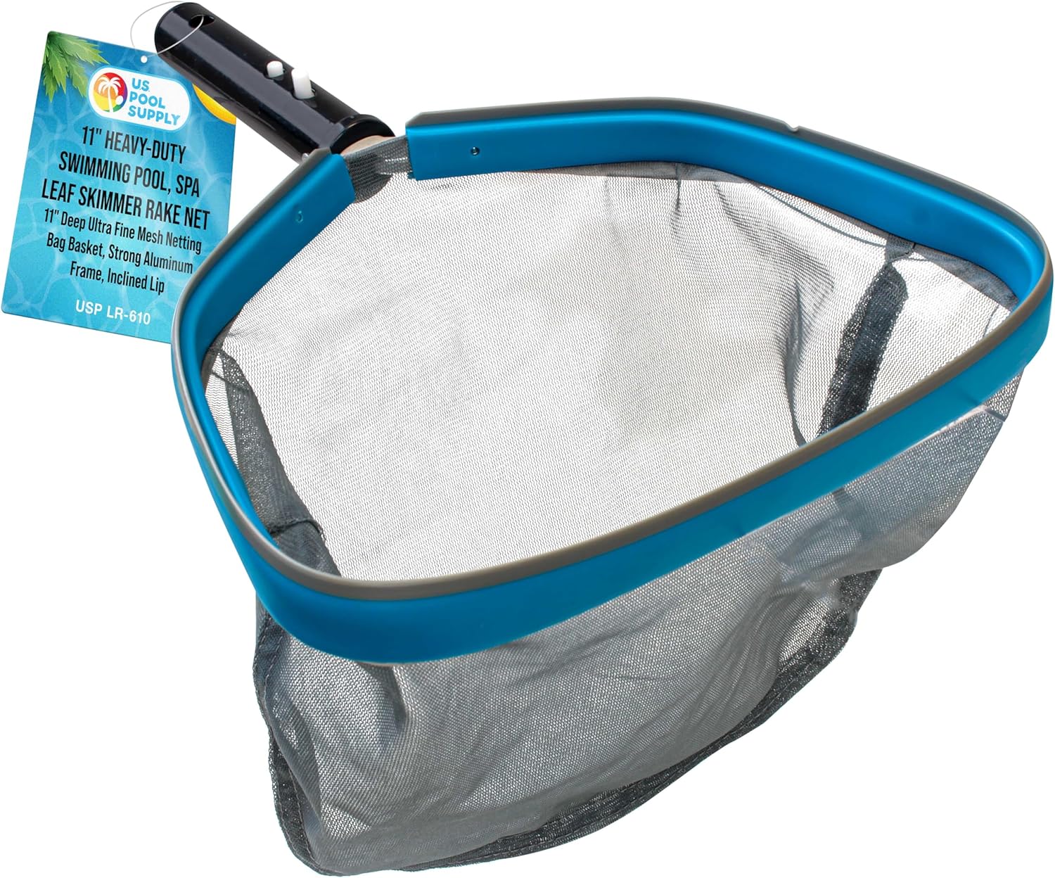 U.S. Pool Supply Heavy-Duty 11" Swimming Pool, Spa Leaf Skimmer Rake Net - 11" Deep Ultra Fine Mesh Netting Bag Basket, Strong Aluminum Frame, Inclined Lip - Skim, Clean & Remove The Finest Debris