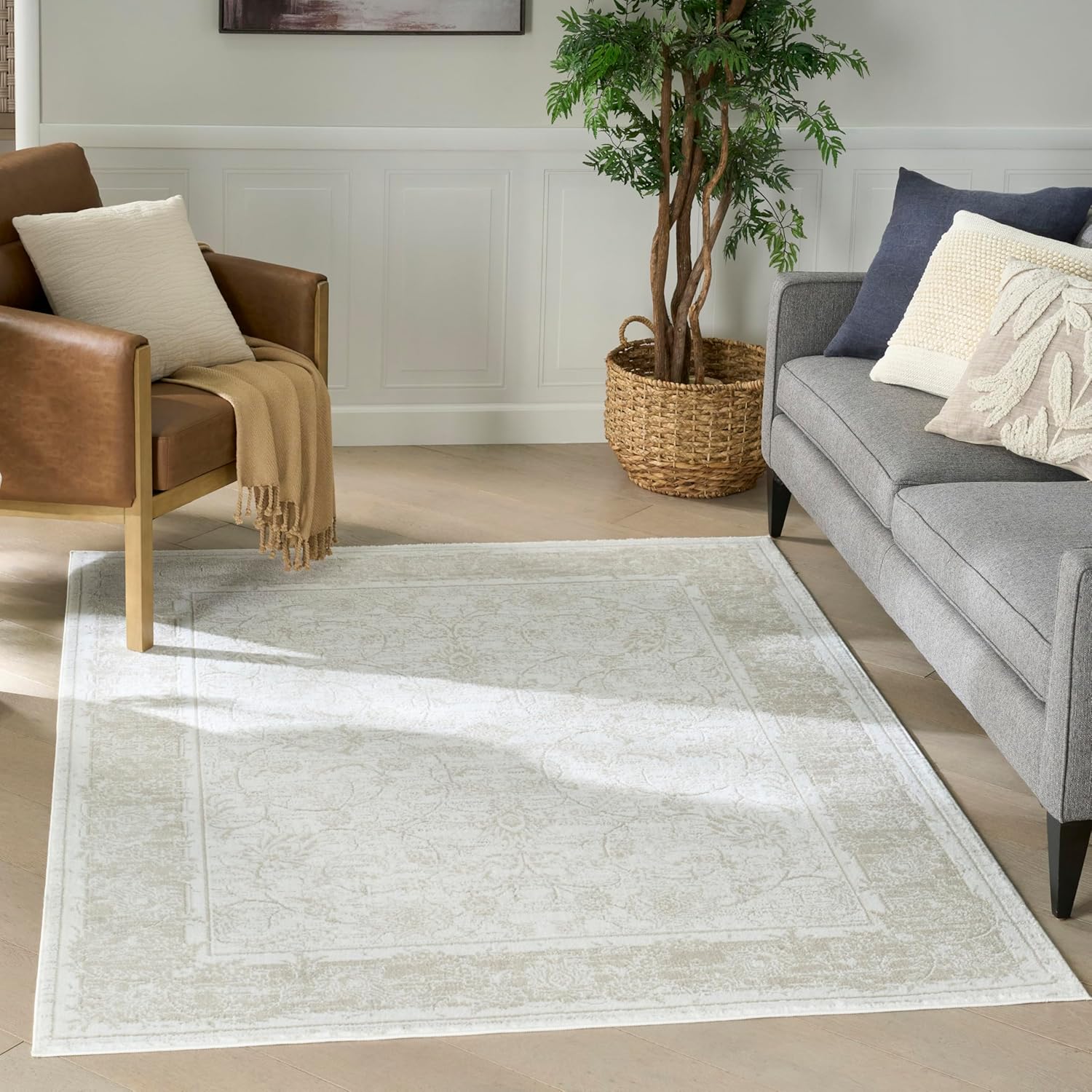 Nourison Home Dekor Ivory Taupe 4' x 6' Area Rug - Easy Clean, Non Shedding, Bed Room, Living Room, Dining Room, Kitchen (4' x 6')