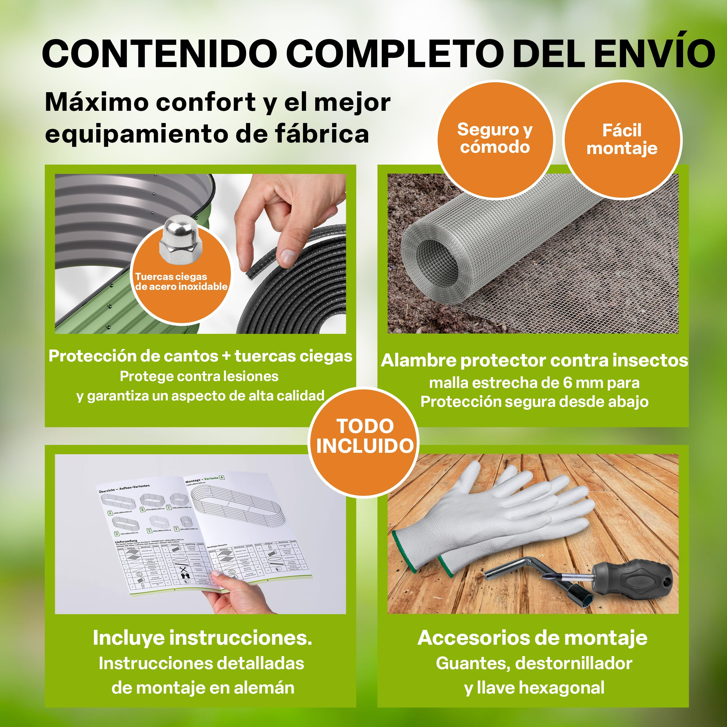 TTL GARDEN 200 x 60 x 45 cm Metal Hochbeet Fusion 6 en 1 Salvia Verde – Acero inoxidable galvanizado y lacado, 45 cm de alto 60 cm de ancho, forma ovalada, estable, jardín, bancal para verduras