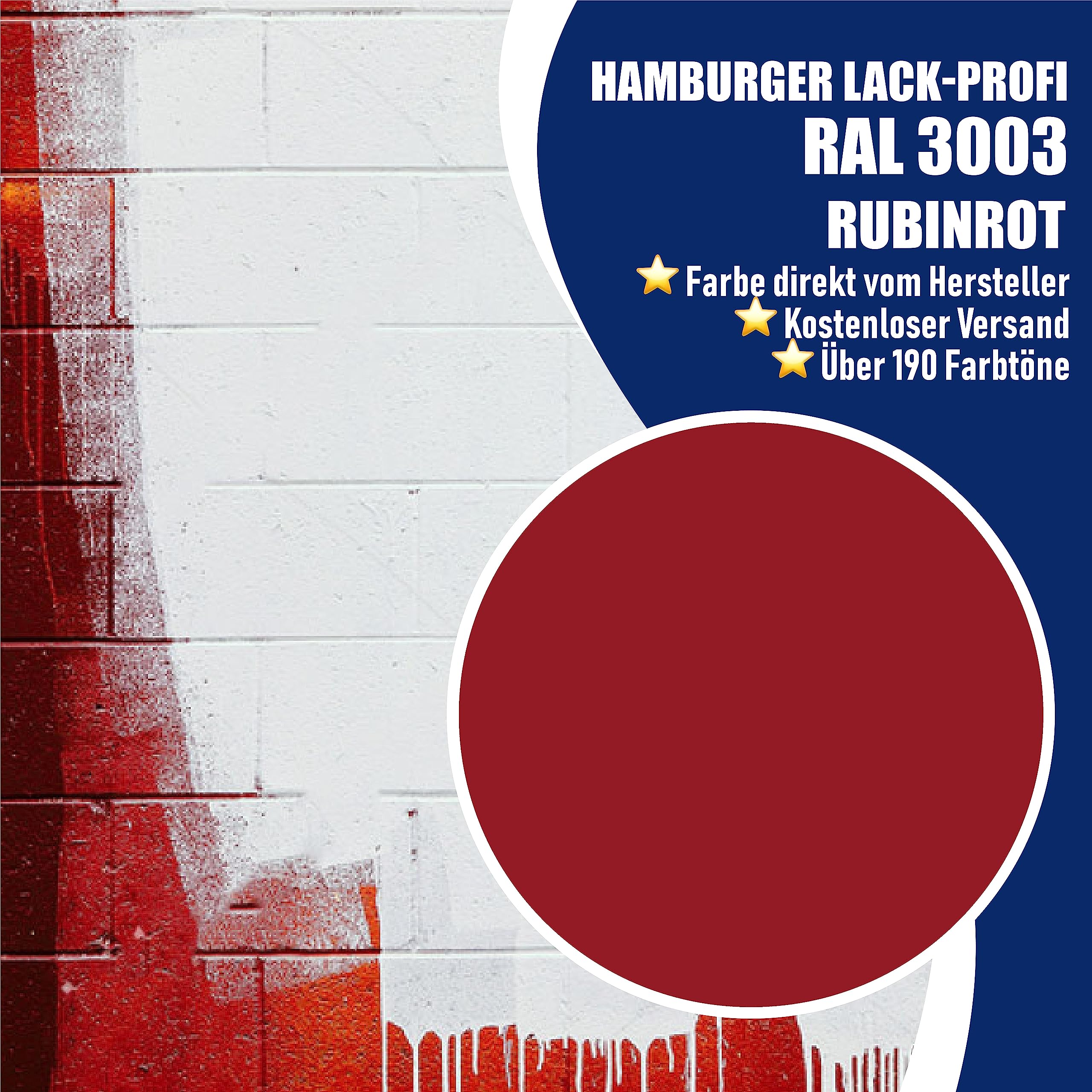 Hamburger Lack-Profi Betonfarbe SEIDENMATT Rubinrot RAL 3003 Rot Bodenfarbe Bodenbeschichtung Betonbeschichtung Fassadenfarbe (5 L)