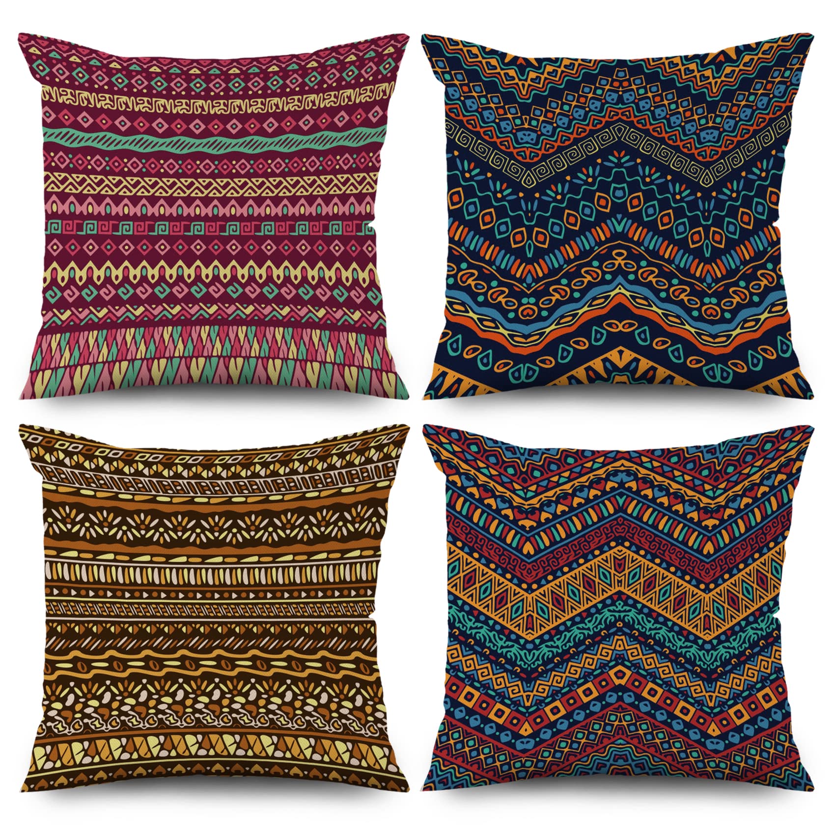 ASDCXZ Boho Cushion Cover 40x40 cm 4er Set, Retro Boho Geometric Stripe Colorful Sofa Cushion Cover Decorative Cushion Covers Cushion Covers Washable Polyester Flax Textile Outdoor Cushion Cover — image 1