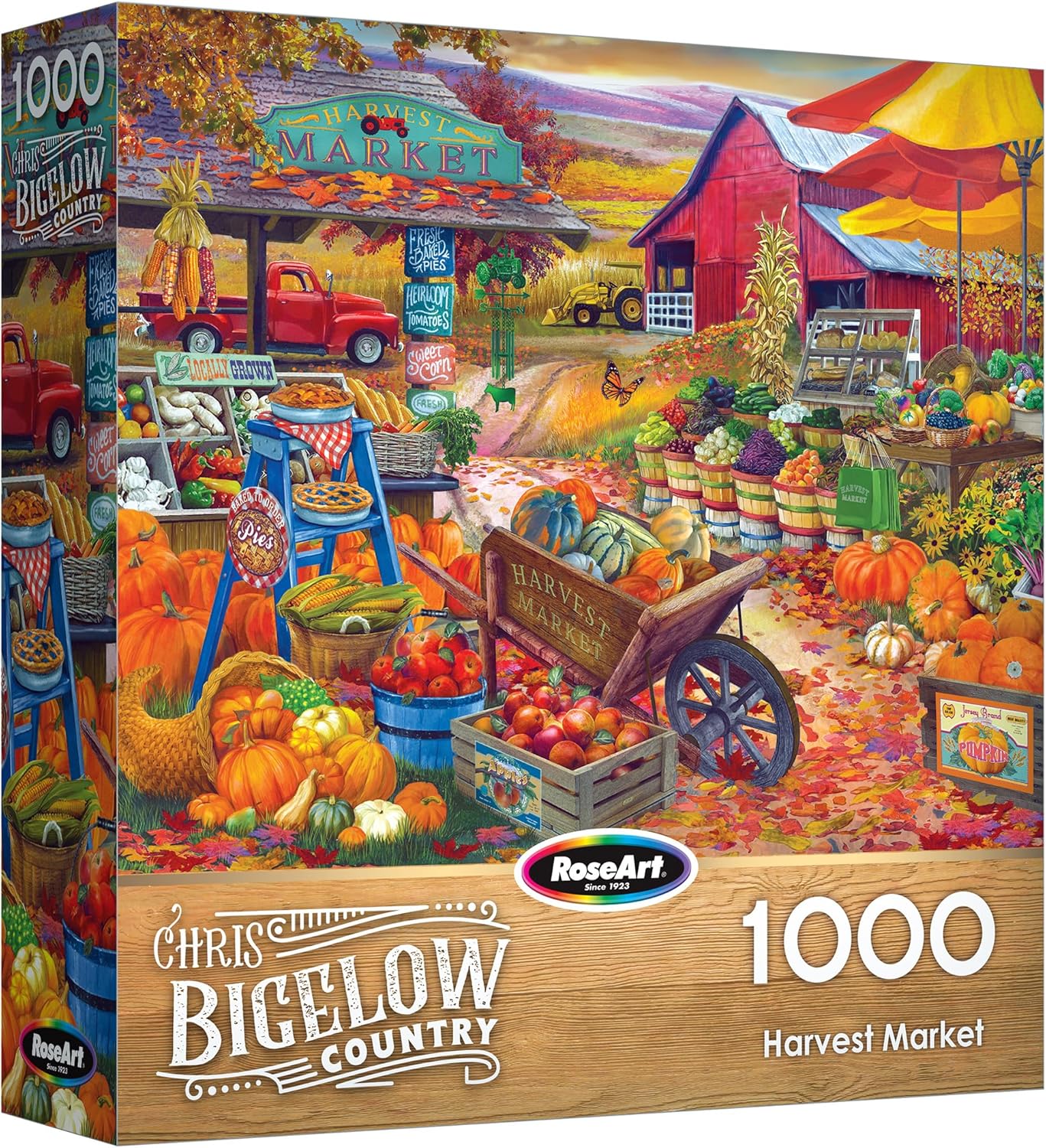 RoseArt - Bigelow Country - Harvest Market 1000 Piece Jigsaw Puzzle, Autumn Farm Market Puzzle for Adults