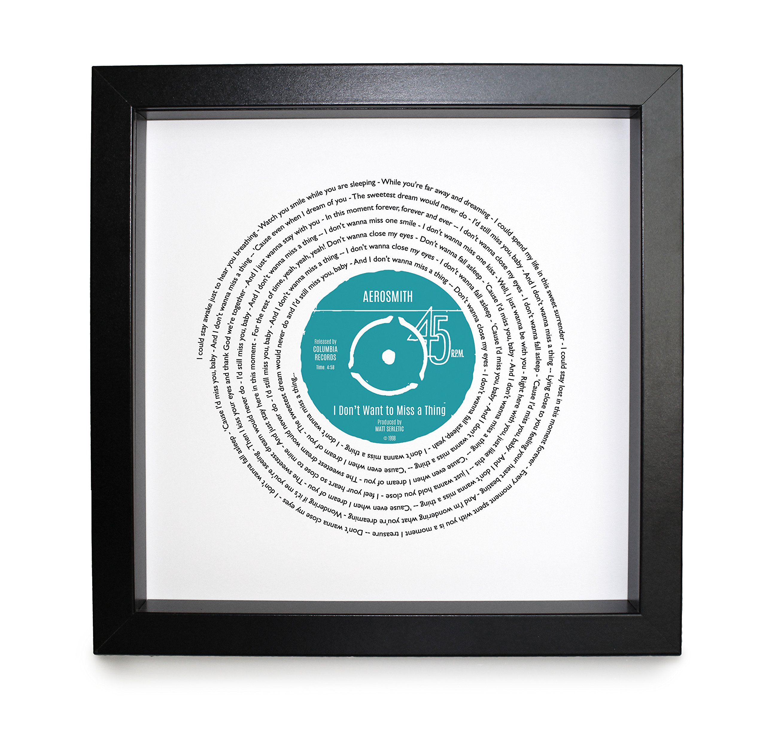 Not Just A Print Multi-Color Personalised Vinyl Record Song Lyrics Print - Thoughtful Wedding, Anniversary, Valentines, Christmas Or Birthday Gift (Aerosmith - I Don't Want To Miss A Thing)