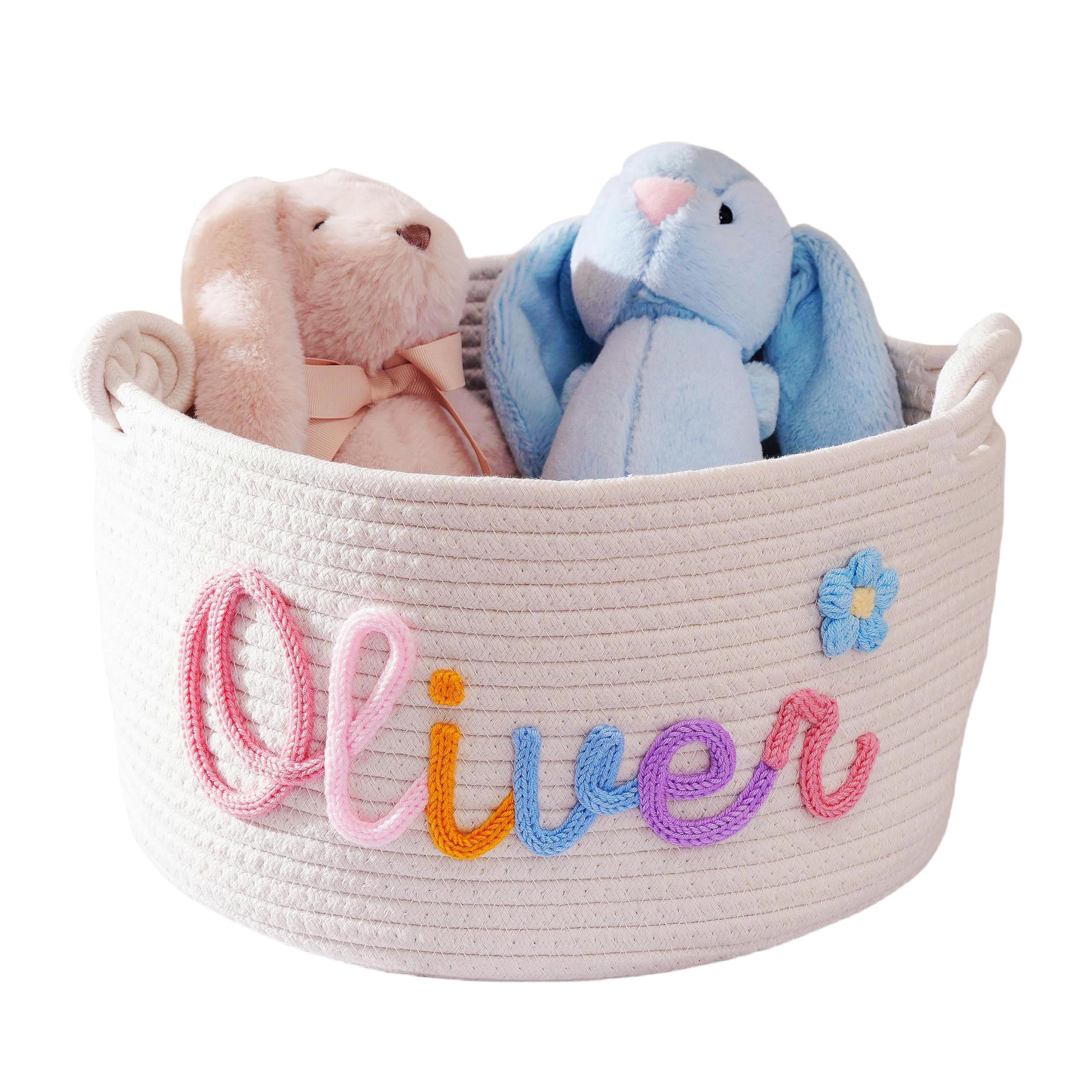 WANSHUNLMI Custom Baby Gift Basket, Personalized Baby Show Gift Basket With Name, Children's Toy Storage Box, Rope Cotton Bag, Baby Name Basket,