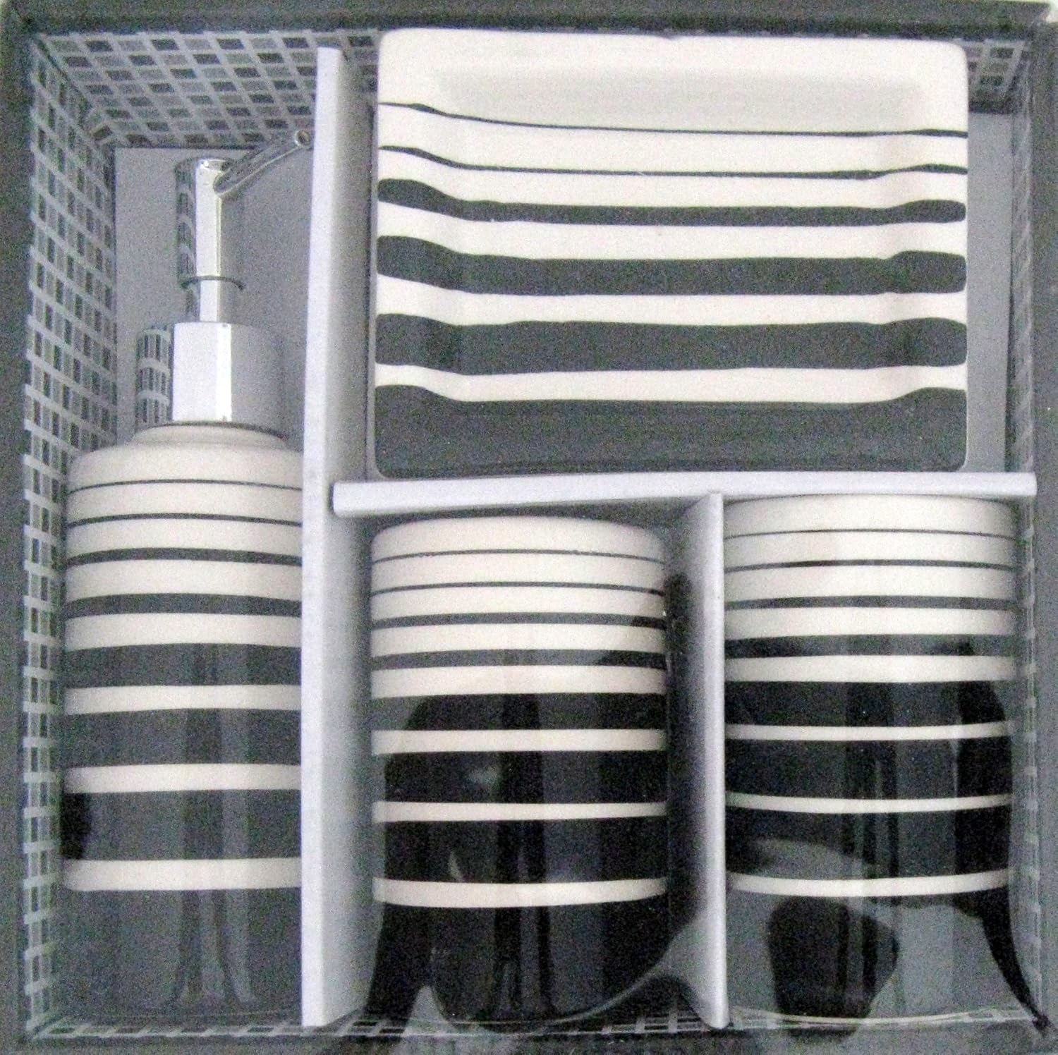 Amazon.com: BLACK & WHITE Geometric Striped Ceramic Bathroom Bath ...
