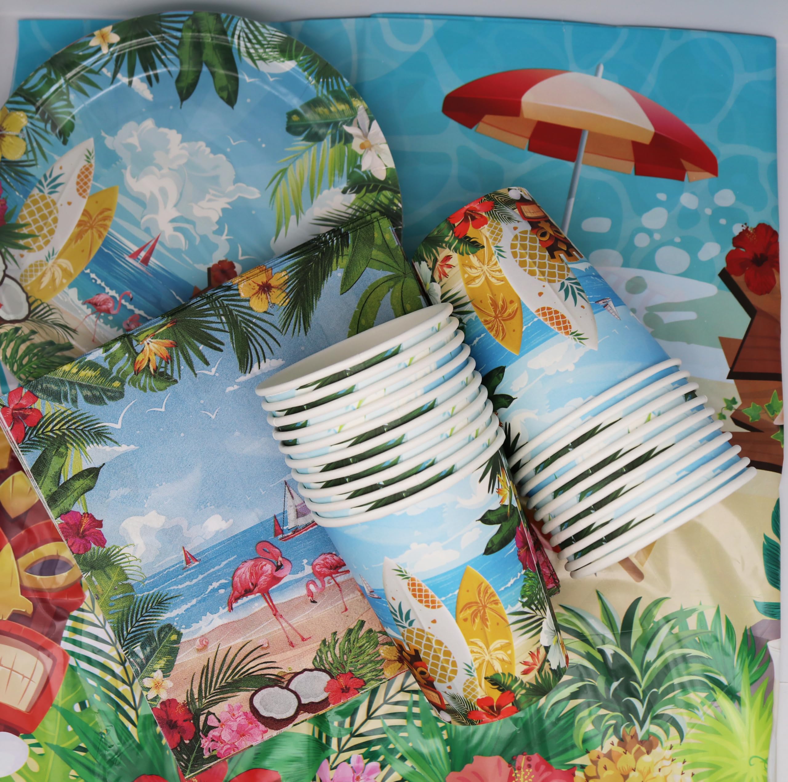 Vaisselle de fête hawaiana, set completo per 20 persone con piatti, bicchieri, tovaglioli e tovaglia verde di alta qualità per compleanni e feste estive
