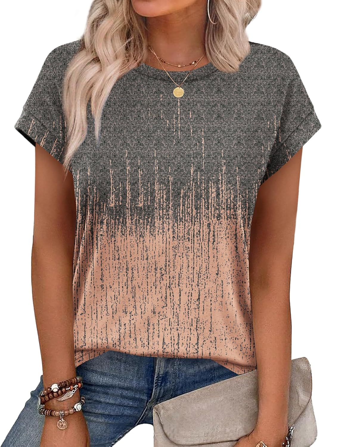 Blusas femininas de verão de manga curta, gola redonda, fofas, modernas (P-2GG)