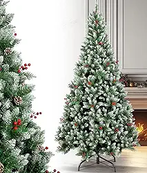 Arvore de Natal, 900 Galhos, Árvore de Natal 1,80m com Geada, Pinhas, Bagas e Base Metálica, Árvore de Natal