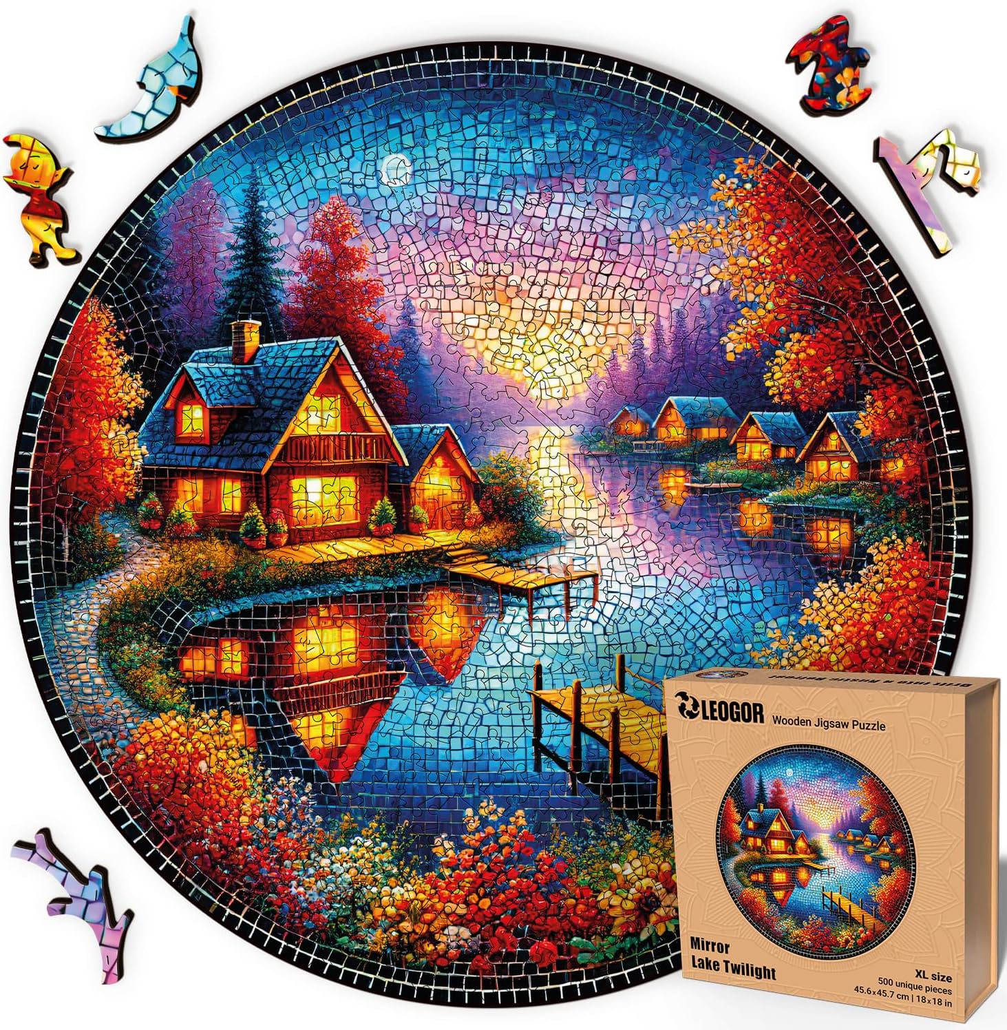 LEOGOR 500 piece Wooden Puzzles for Adults, 18 x 18 in Extra-Thick 5mm Wood Puzzles Adult, Premium Wooden Jigsaw Puzzle with Animal Shaped Pieces, Beautiful and Challenging Gift for Adults