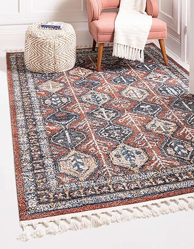 Unique Loom Aramis Collection - Alfombra de área (2 pies x 3 pies 1 pulgada, rectangular, rojo óxidoazul)