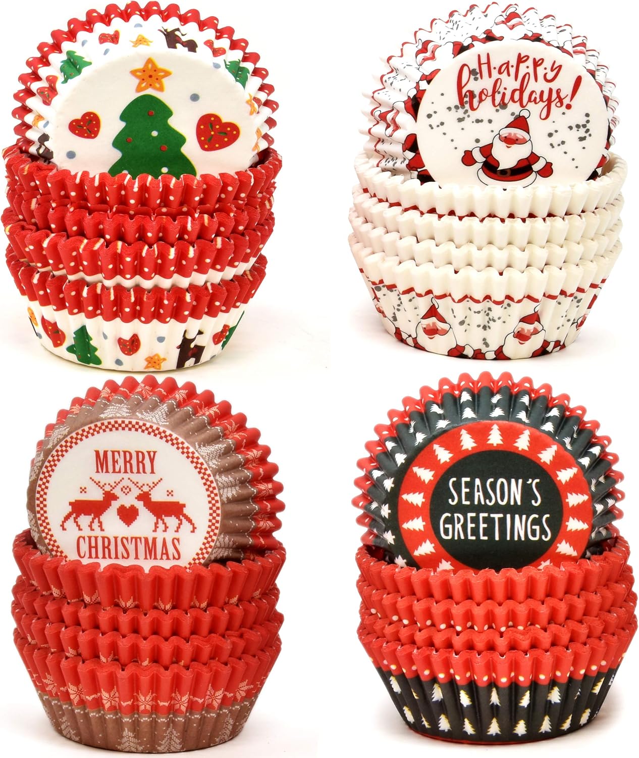 500 Pieces Christmas Cupcake Liners Muffin Cups Colorful Paper Disposable Cupcake Holders, Standard Size Ideal for Holiday Decor and Parties Christmas Theme Party Decorations, 4 Designed Wrappers