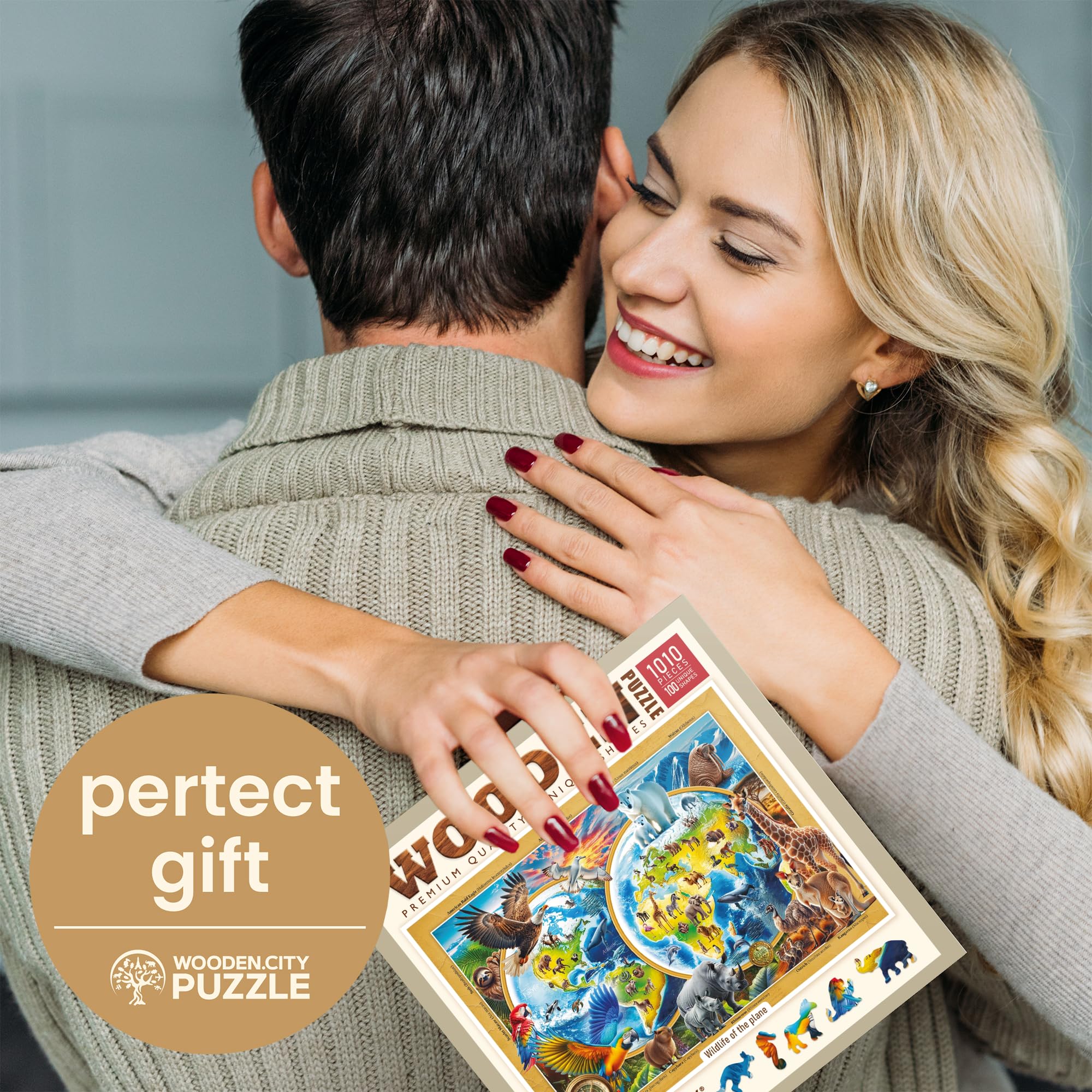 WOODEN.CITY Drewniane puzzle z motywem dzikiej przyrody planety, 1000 elementów, drewniane puzzle dla dorosłych ze 100 unikalnymi kształtami zwierząt, ekologiczne puzzle premium dla dorosłych, 1000
