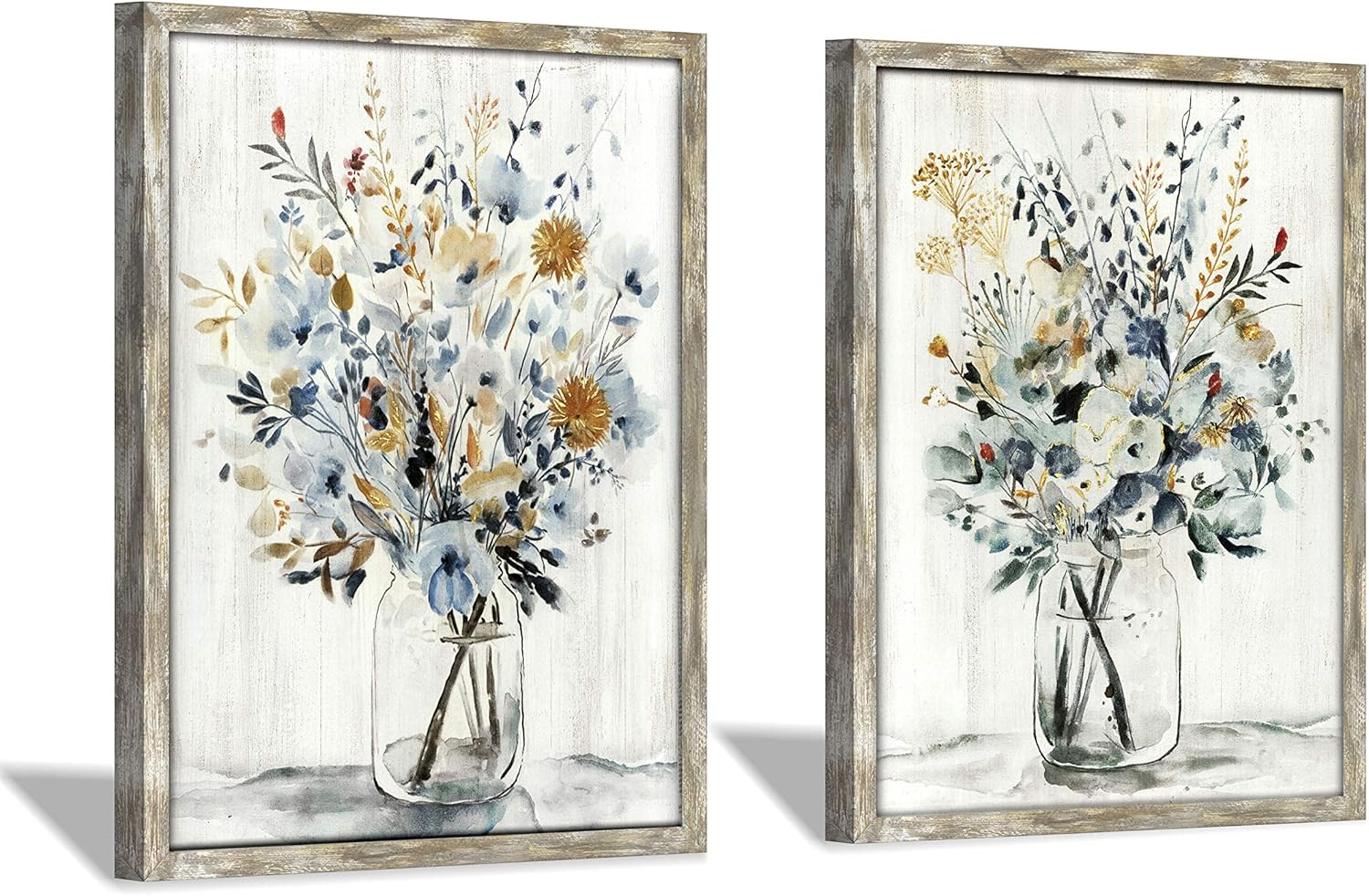 Floral Picture Wall Art Painting: Blossom Bouquet Flowers Prints on Rustic Wood and Handcrafted Wooden Framed Artwork for Home and Bedroom (12” x 16” x 2pcs) Floral Picture Wall Art Painting: Blossom Bouquet Flowers Prints on Rustic Wood and Handcrafted Wooden Framed Artwork for Home and Bedroom (12” x 16” x 2pcs)