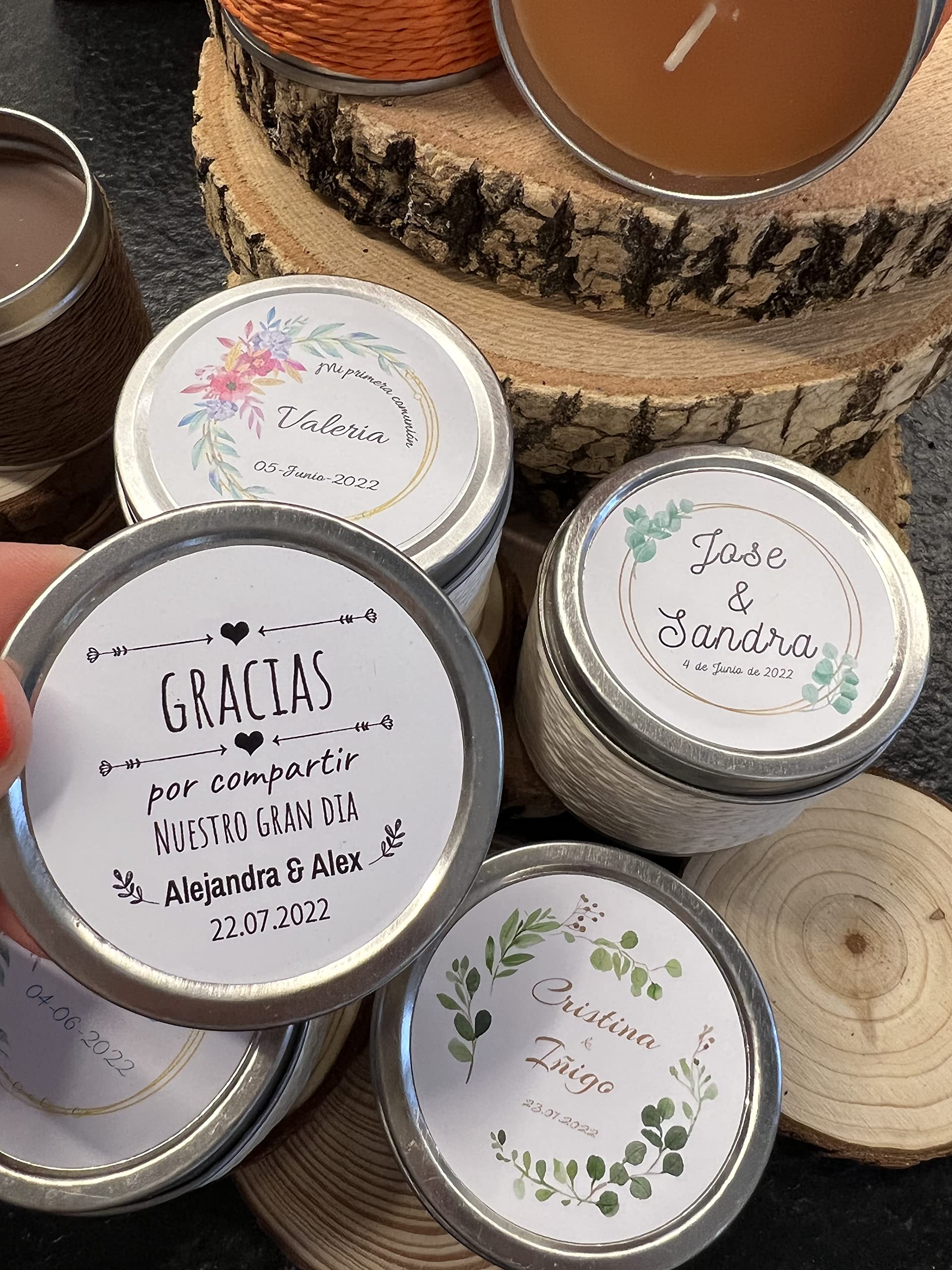 Uvimark - Detalles de boda, comunión, bautizo - Set de 12 velas aromáticas personalizadas - Velas personalizadas